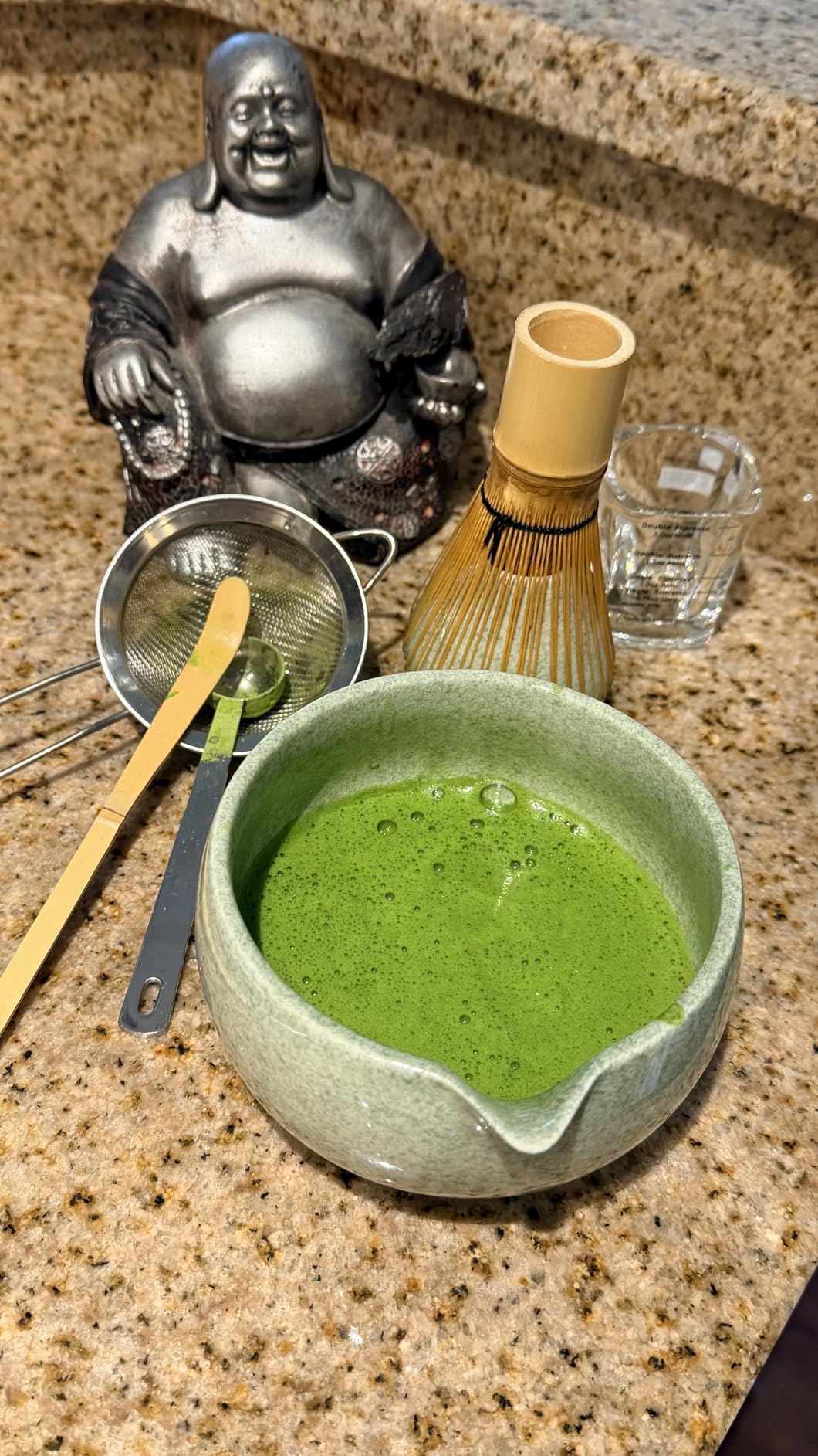 YIBO Matcha Whisk Set With Bowl, Ceramic Matcha Making Kit Includes Bamboo Whisk (Chasen), Holder Stand, Powder Starter Sifter, Scoop, Measuring Spoon & Cup Tea Tools For Ceremony (Mottled Green) customer photo 1