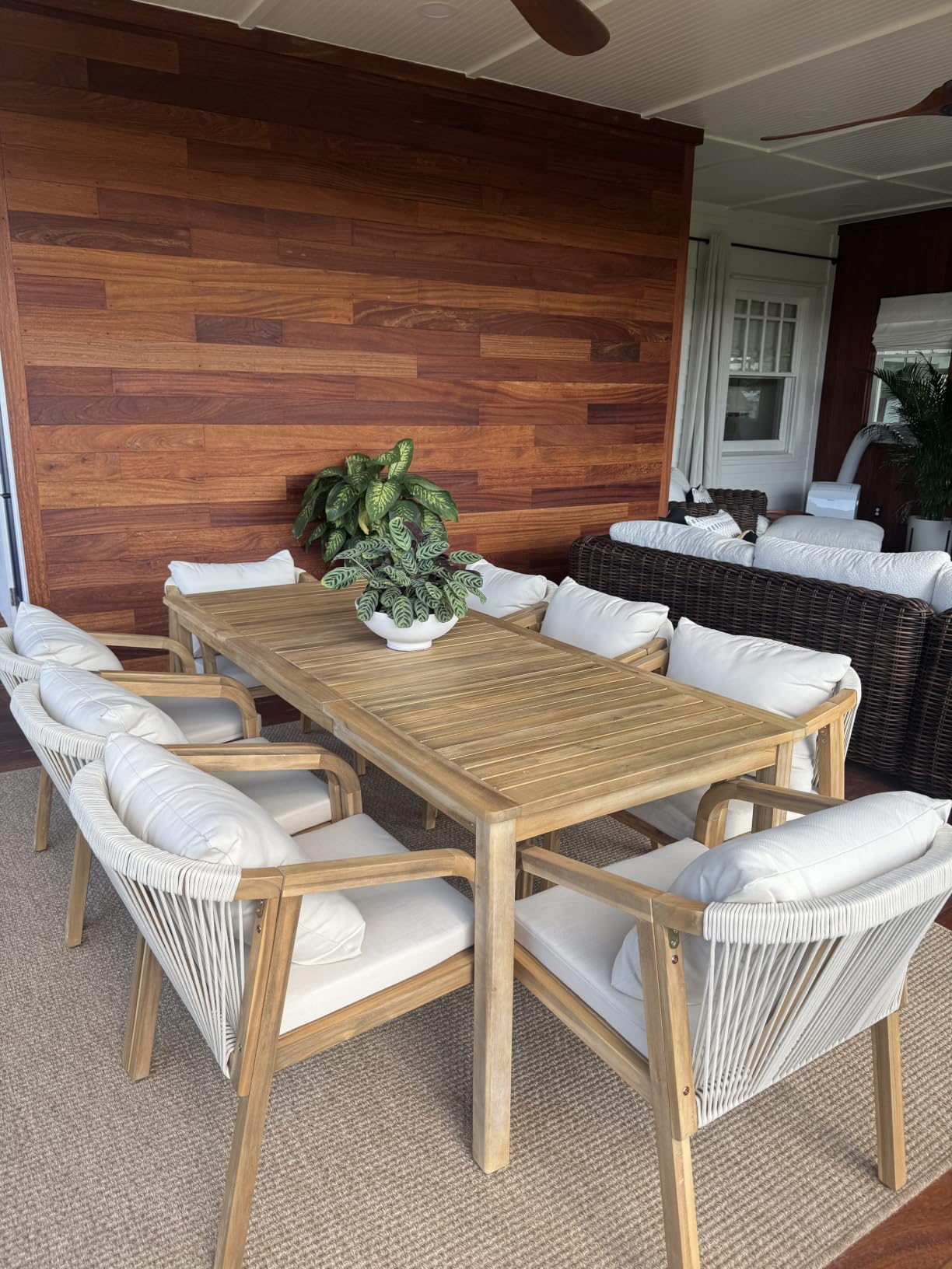 Wisteria Lane 7-Piece Acacia Patio Table and Chairs Set for 6 | Modern Outdoor Dining Set with Umbrella Hole Table, Patio Table Set with Cushion for Backyard Deck Garden Porch customer photo 2