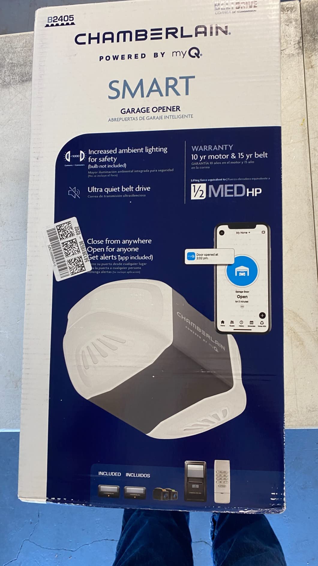 Chamberlain Garage Door Opener 3/4 HP Belt Drive myQ Garage Door Opener with Fixed Camera, Battery Backup, 2-Bulb LED Lighting customer photo 2