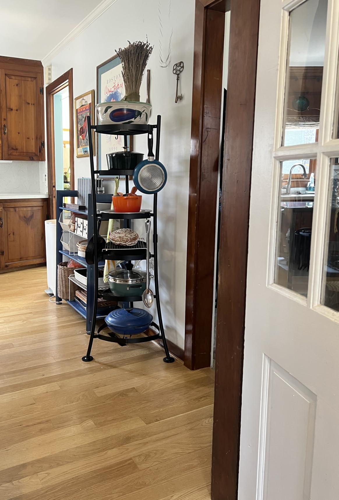 KES 264 Lbs Capacity Freestanding Pot Rack, 6-Tier Cast Iron Cookware Stand with 6 Hooks, Pots and Pans Storage Tower for Kitchen Corner, Stable Base, Anti-tip Strap & Floor Protectors, Black customer photo 1