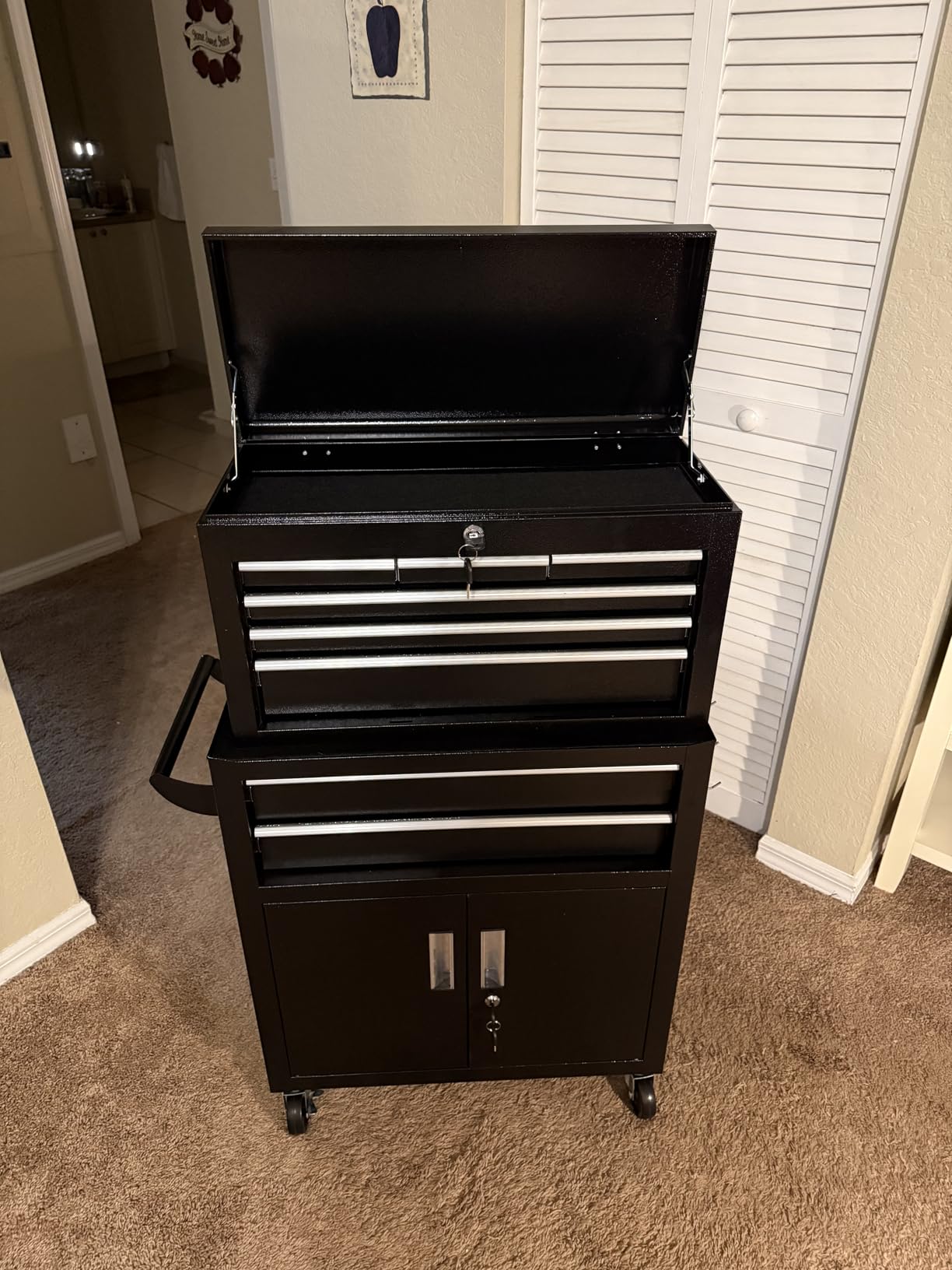 Superday 8 Drawer Rolling Tool Chest with Lock, Detachable Tool Cart (Black) | Rolling Tool Storage Cabinet with Lock for Garage, Assembled Steel Tool Cart with Liner & Hooks for Workshop, Warehouse customer photo 1
