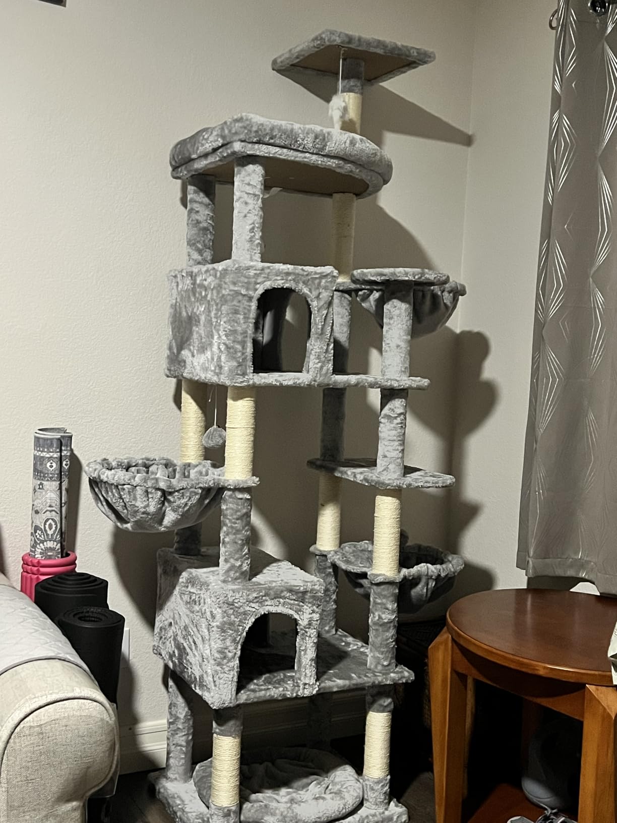 Globlazer Extra Large Cat Tree Tower, 82in Tall Heavy Duty Cat Tree for Indoor Cats Large Adult Big Cat Tower with 8 Scratching Posts, 2 Cat Condos, 2 Top Perches, 3 Hanging Baskets, S82, Light Grey customer photo 1