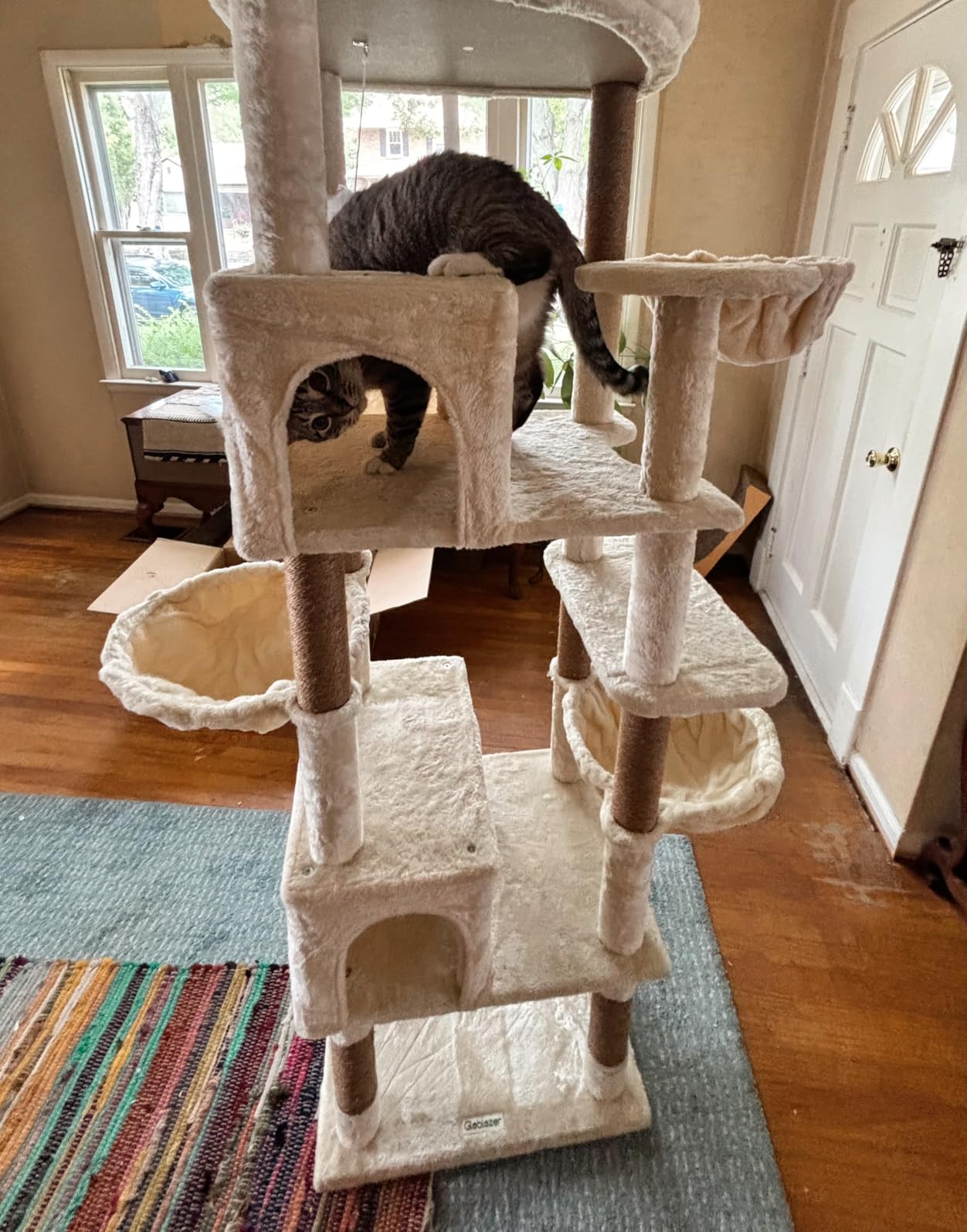 Globlazer Extra Large Cat Tree Tower, 82in Tall Heavy Duty Cat Tree for Indoor Cats Large Adult Big Cat Tower with 8 Scratching Posts, 2 Cat Condos, 2 Top Perches, 3 Hanging Baskets, S82, Beige customer photo 2