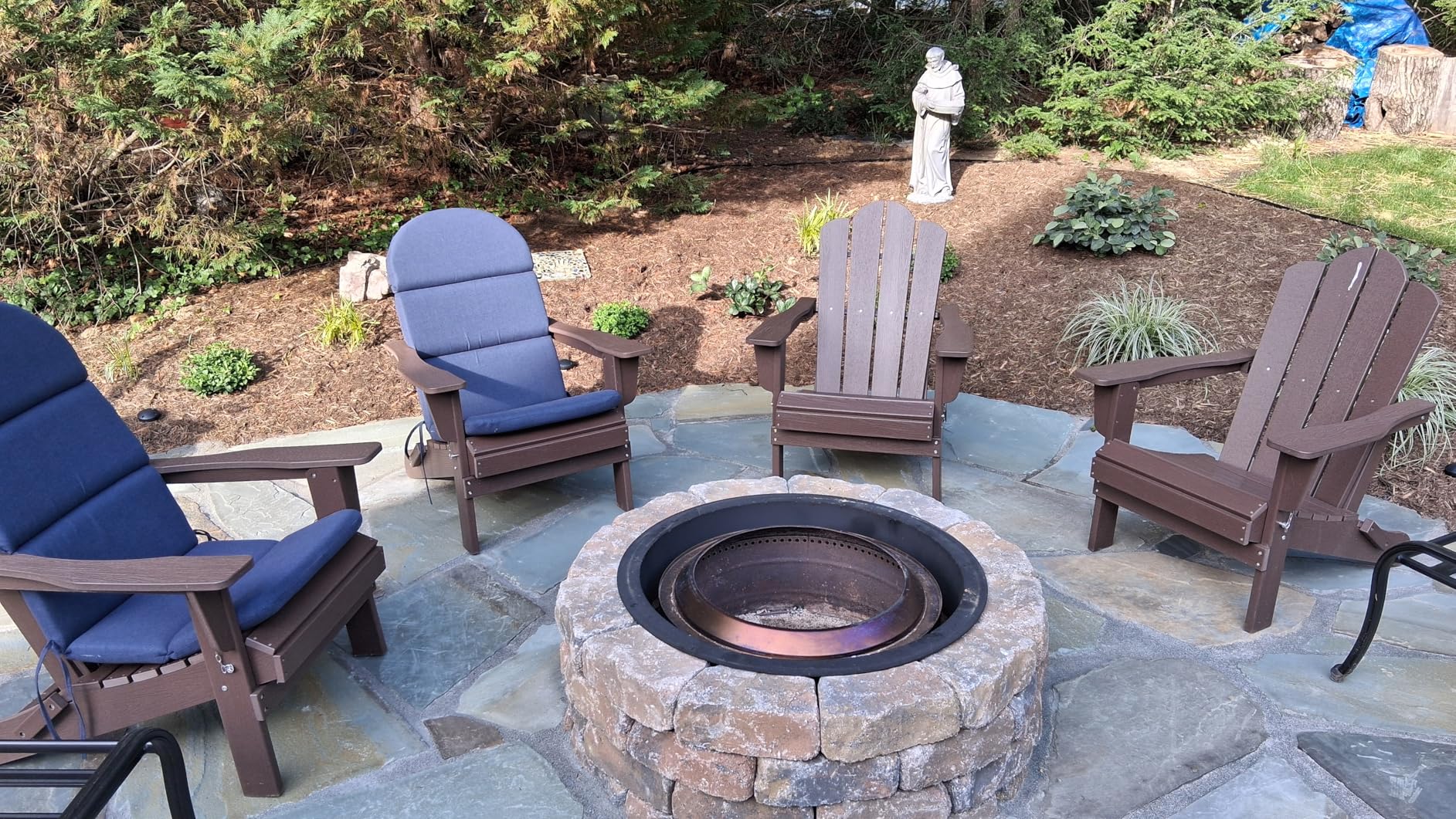 Folding Adirondack Chair Set of 2 with Cup Holder, Navy | HDPE All-Weather Patio Chairs, Wooden Textured Lawn Chair for Poolside, Backyard, Deck, Fire Pit customer photo 1