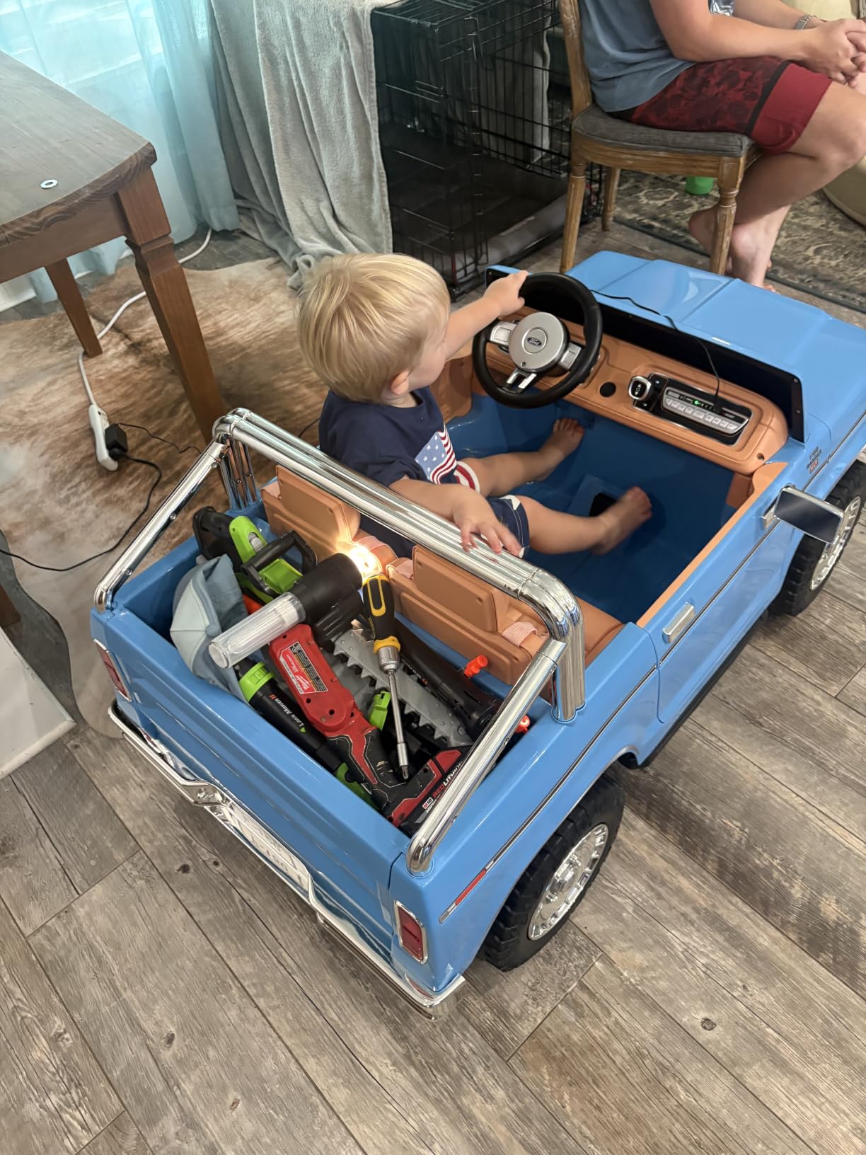 ANPABO Licensed Ford F-150 24V 2 Seater Ride on Car for Kids, Blue | Retro all-terrain 24v ride on toys for ages 3-8 w/parent remote, 4x100w motors, 3 speeds, large storage trunk & music player customer photo 1