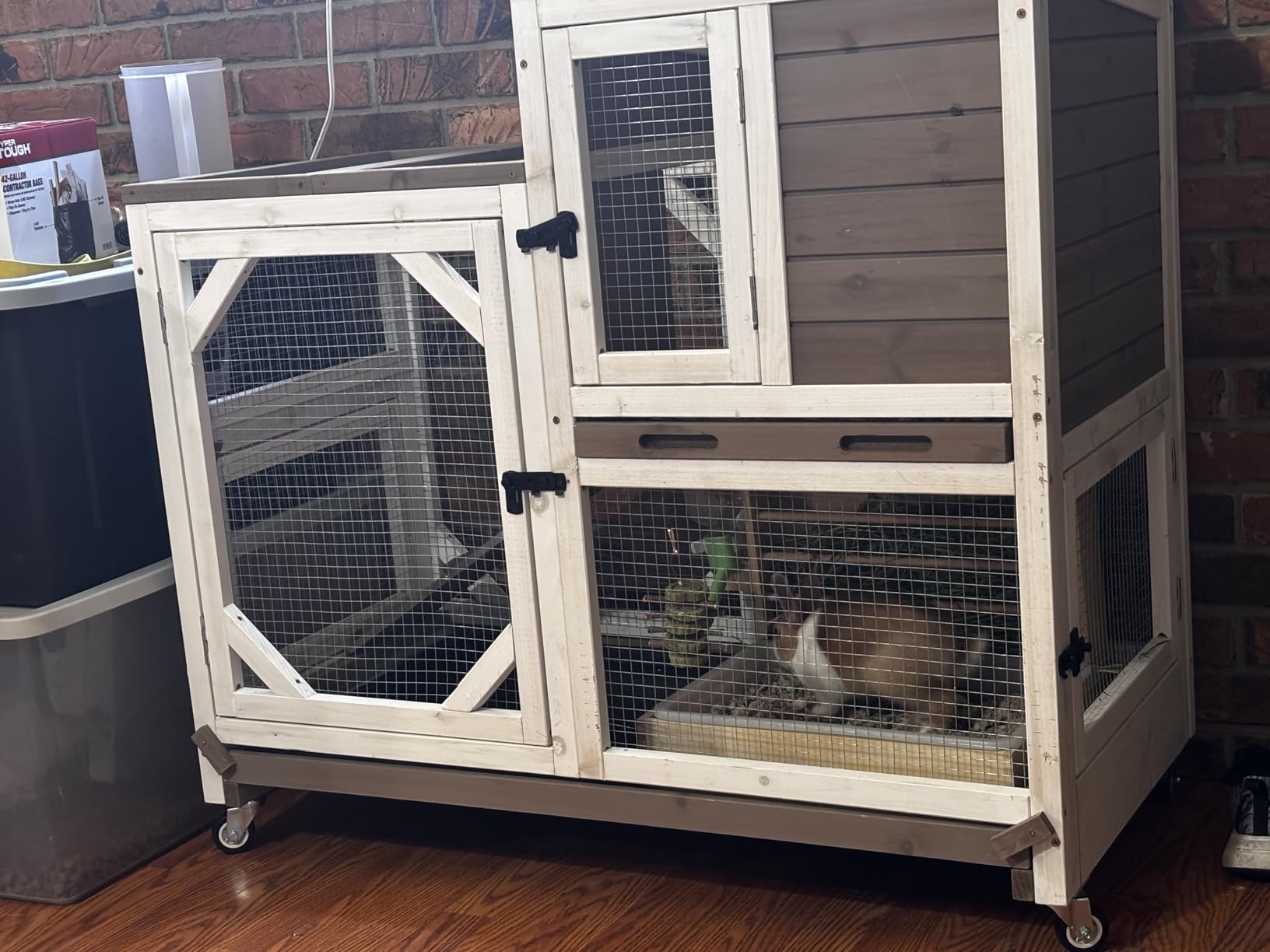 Gutinneen 2-Story Rabbit Hutch Bunny cage with Chew-Proof Ramp, Locking Leak-Proof Trays - Indoor/Outdoor 39.3