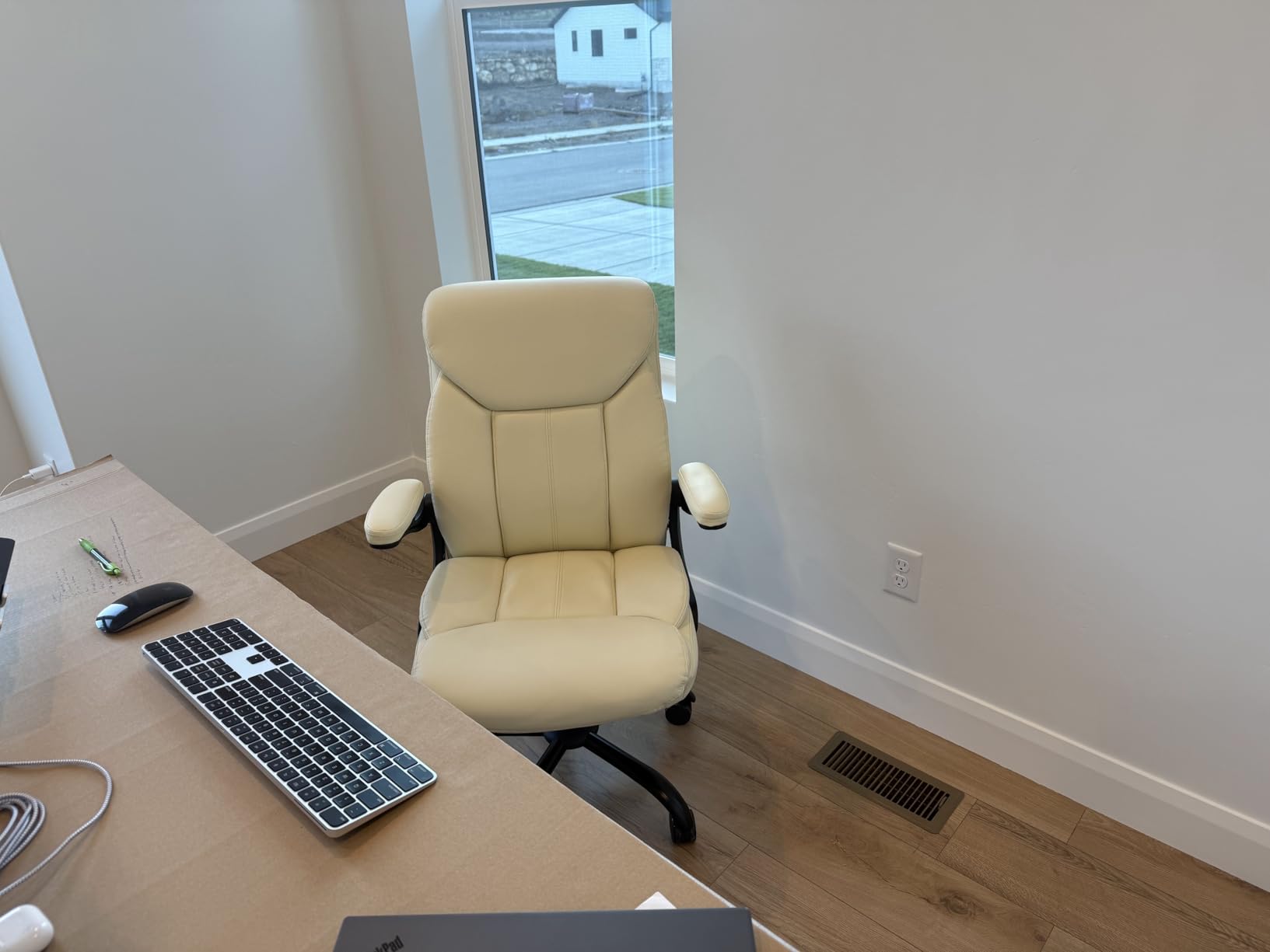 Fabric Executive Office Chair - White Ergonomic Computer Desk Chair | Flip-up Arms, Cloth Material, Mid Back, Adjustable Height, Swivel Wheels for Short People Women Study Work for Small Space customer photo 2