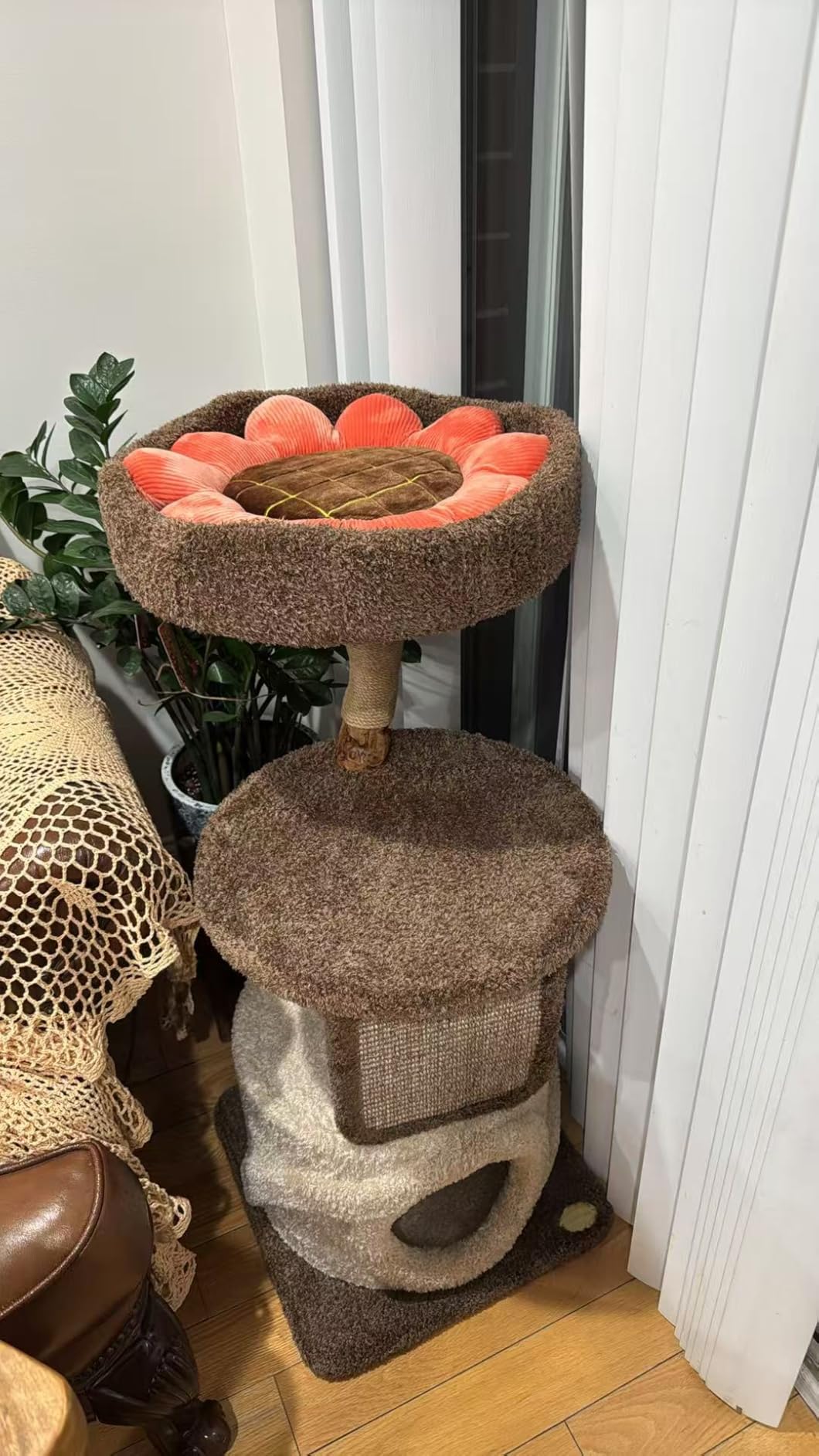 Modern Cat Tree for Indoor Large Cats & Multi-Cat Households, 68'' Solid Wood Cat Tower with 3 Condos, Heavy Duty Cat Tower with Scratching Post, Multi-Level Cat House, Perch, Hammock, Hideaway, Brown customer photo 2