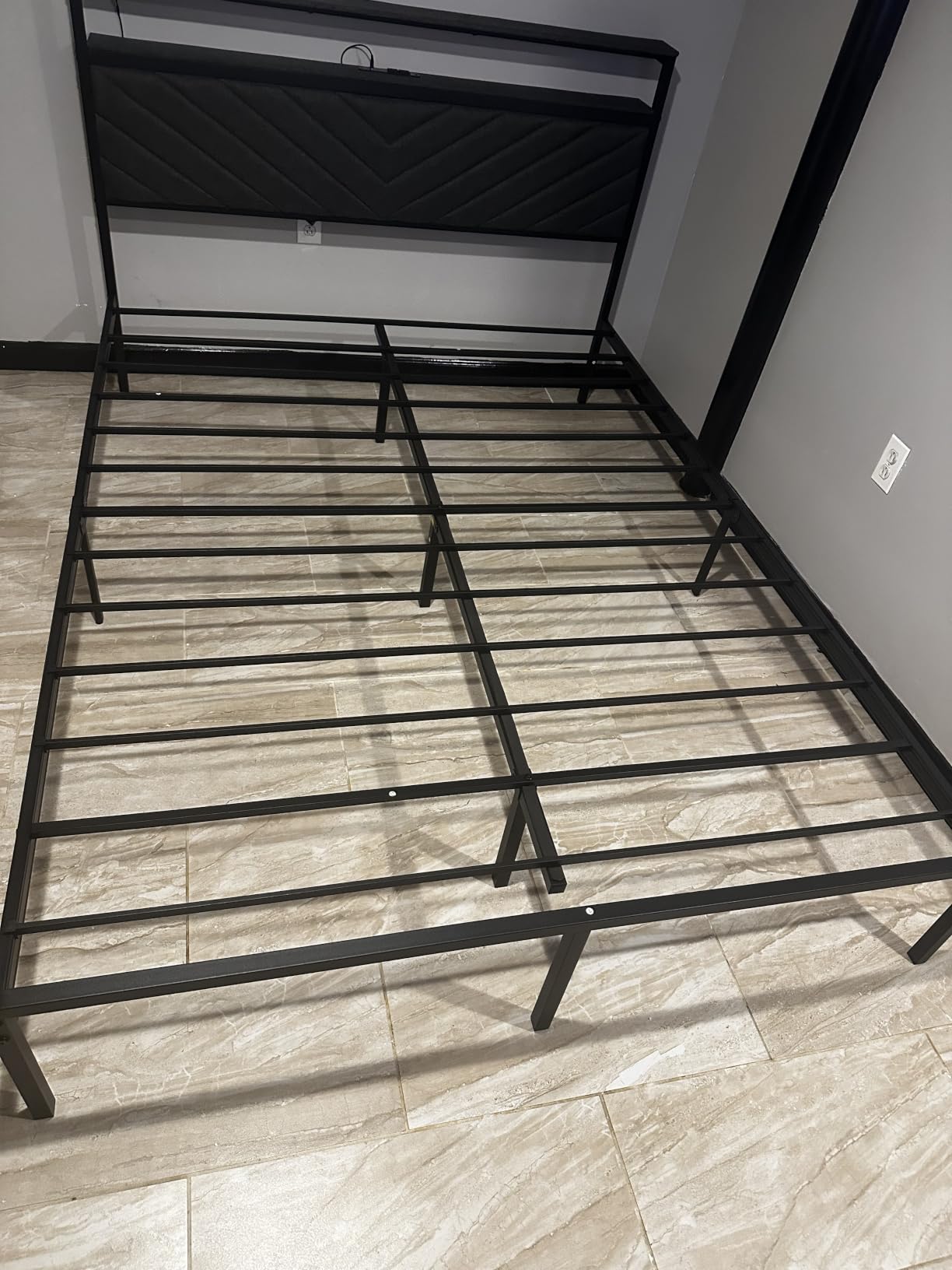 Fluest Queen Bed Frame with 2 Drawers, Upholstered Headboard with Storage and Charging Station, LED Lights, Fabric Drawers with Wheels, Under Bed Storage, No Box Spring Needed, Easy Assembly, Grey customer photo 1