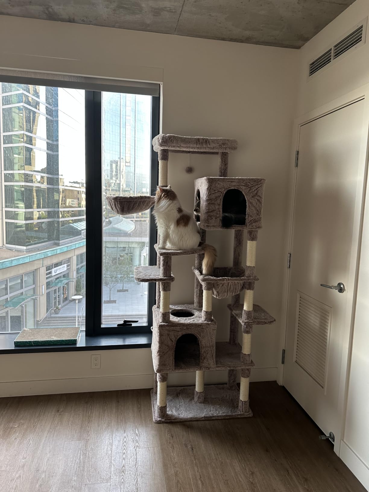 Heybly Cat Tree, 76-Inch Tall Heavy Duty Cat Tower for Big Cats HCT039G | Multi-Level Large Cat Furniture with Extra Wide Baseboard, 2 Condos & 2 Hammocks, 10 Scratching Posts, Smoky Gray customer photo 1