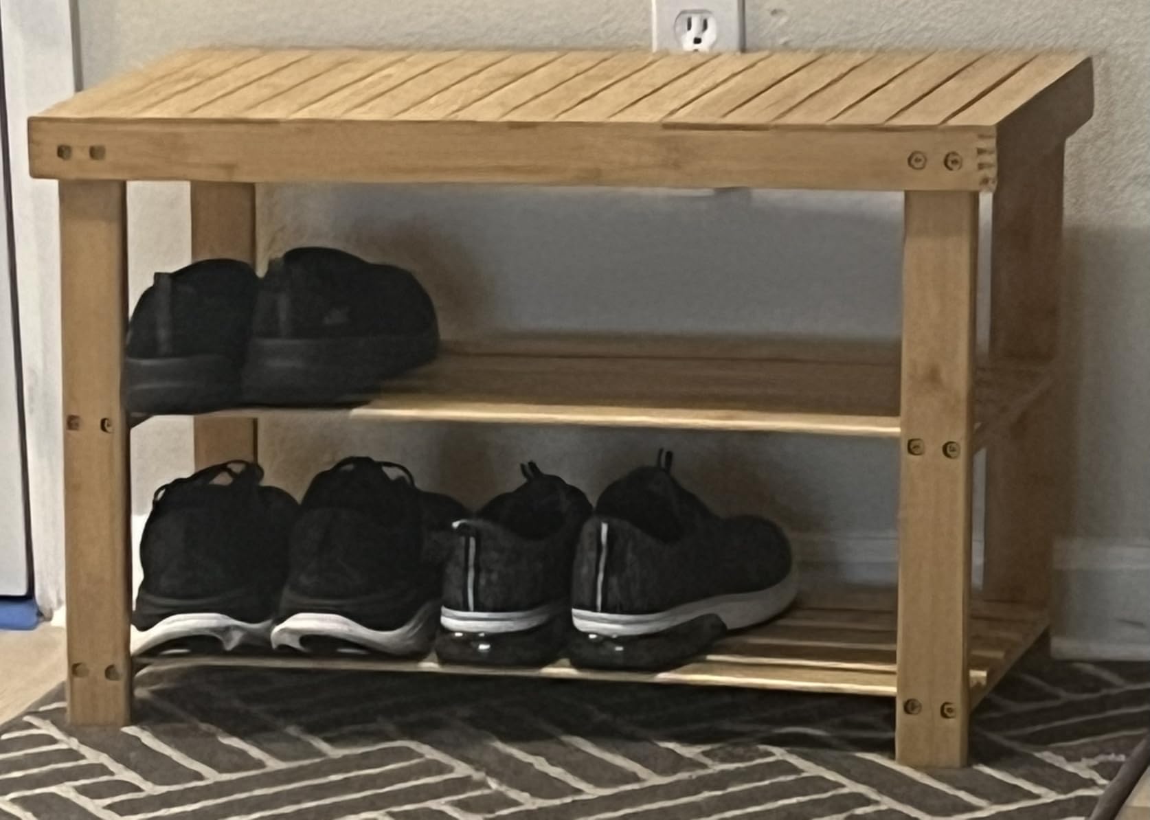 DUMOS Shoe Rack Bench with Storage, 3-Tier Bamboo Entryway Benches, Wooden Shoe Rack Holds Up to 286 lb Storage Organizer, Suitable for Bedroom Living Room Balcony, Classical Wood customer photo 1