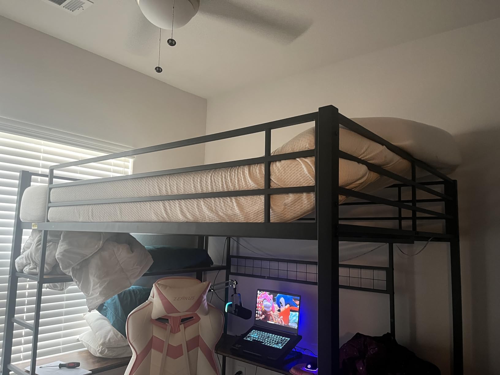 DICTAC Full Loft Bed with U-Shaped Desk, 7 Storage Drawers and Charging Station, Metal Full Size Loft Bed with Led Lights and 2-Tier Storage Shelves, Teen loft Beds with Safety Guardrail & Stairs, Black customer photo 2