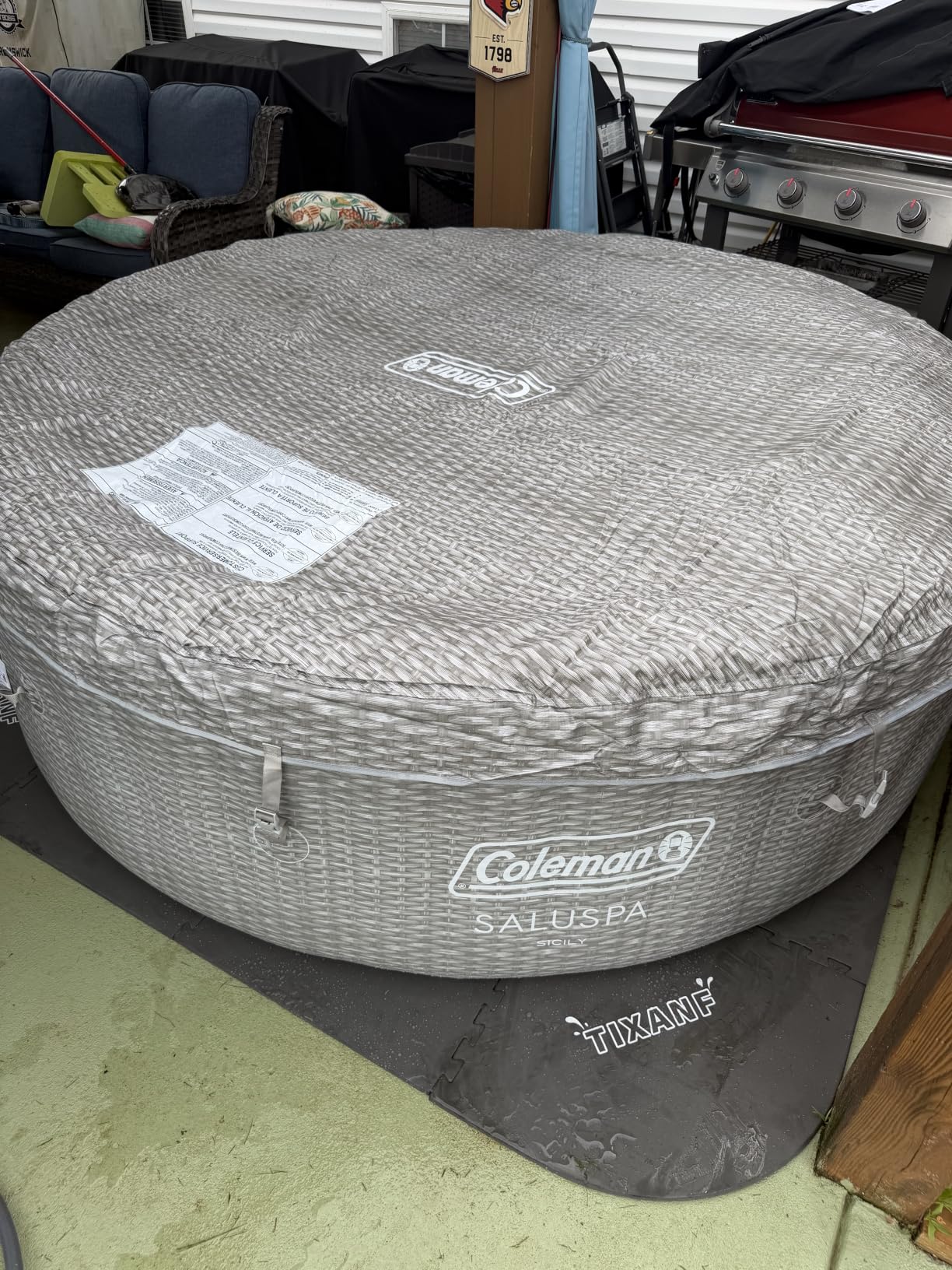 Coleman Sicily 5 to 7 Person Inflatable Hot Tub, Round Portable Outdoor Spa with 180 AirJets and EnergySense Cover, Grey, 85