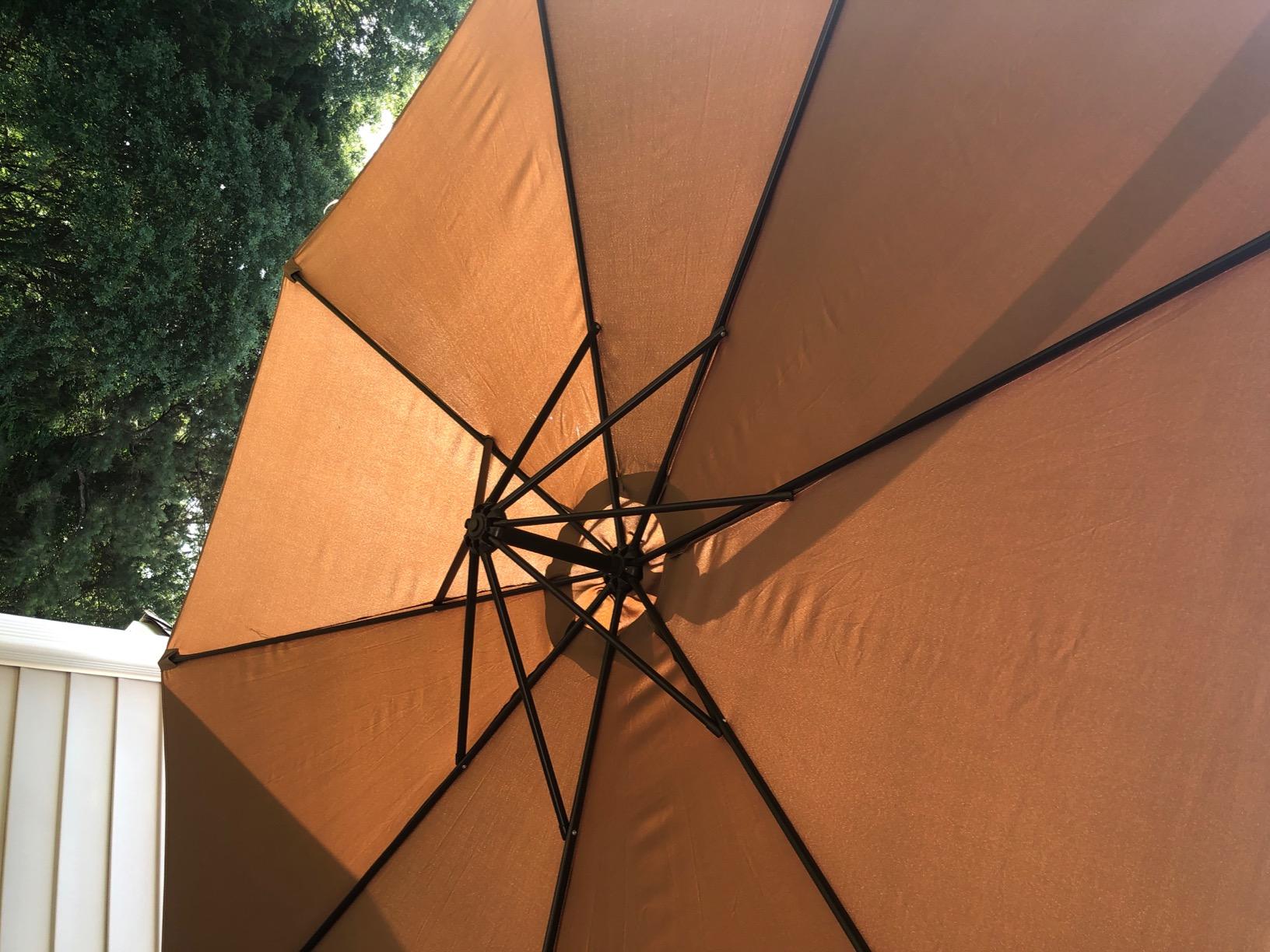wikiwiki 10ft Patio Umbrella with Base Included, Outdoor Offset Cantilever Umbrella with Sandbag Base for Backyard, Garden and Pool customer photo 1