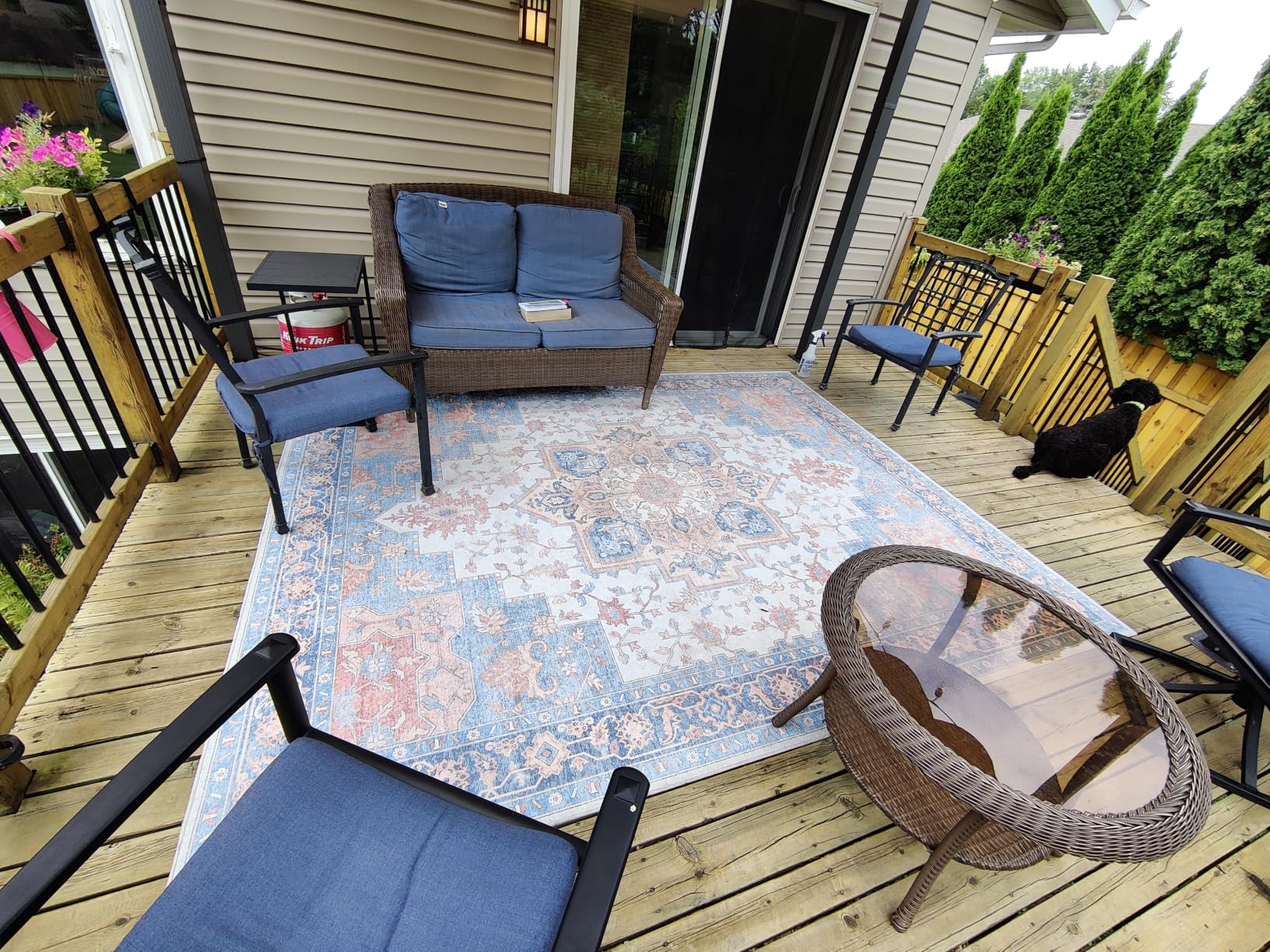 GENIMO Outdoor & Indoor Area Rug 5'x8', Waterproof, Non-Shedding, Easy Cleaning, Boho Mat for Patio, Living Room, Balcony, Dining Room, RV, Deck, Bedroom, Camping, Outside Carpet, Blue customer photo 2