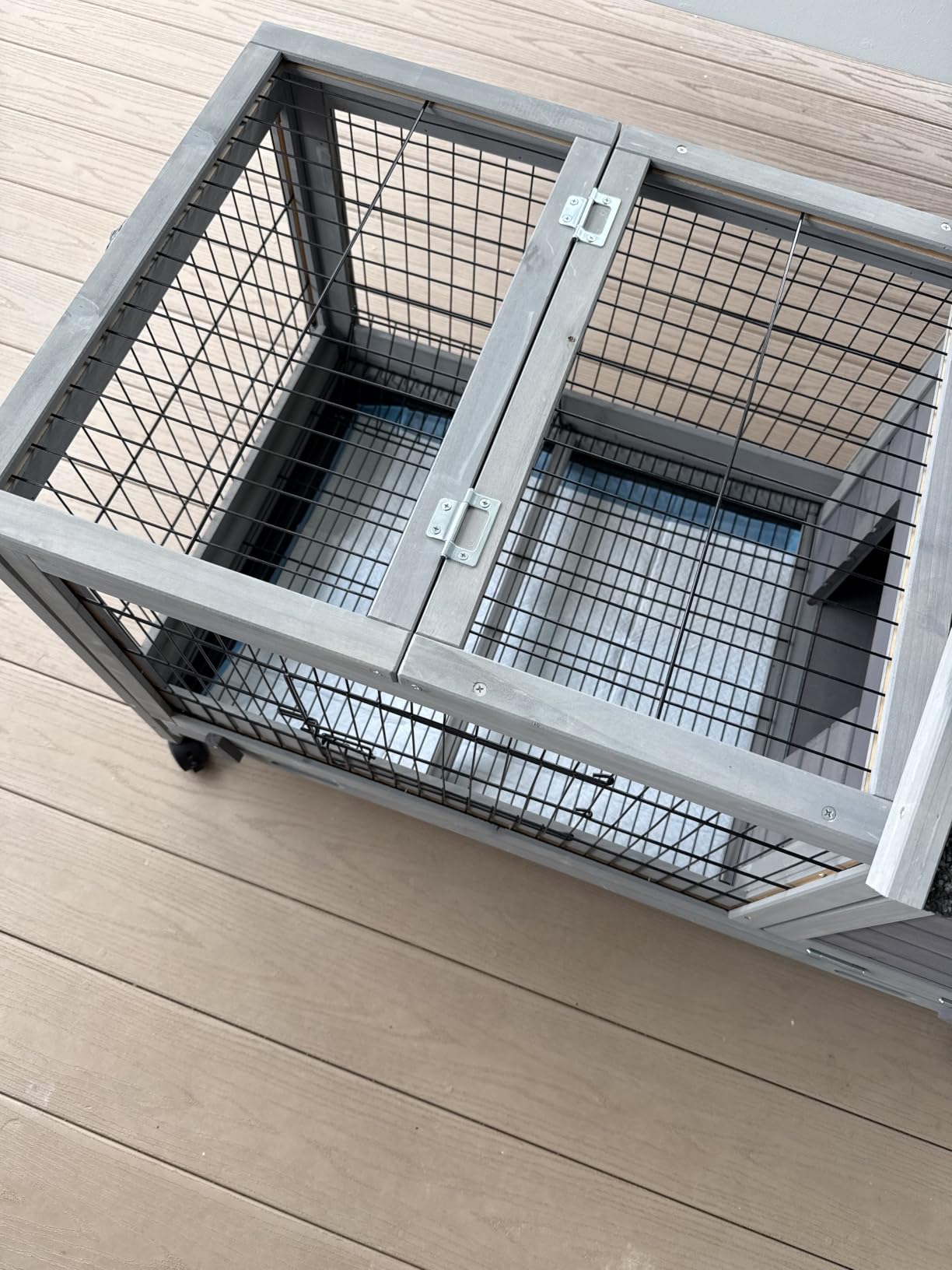 Wooden Rabbit Hutch Indoor and Outdoor, Rabbit Cage with Removable Wire Netting and Leak Proof Tray, Mobile Bunny Cage with Wheels (Brown) customer photo 2