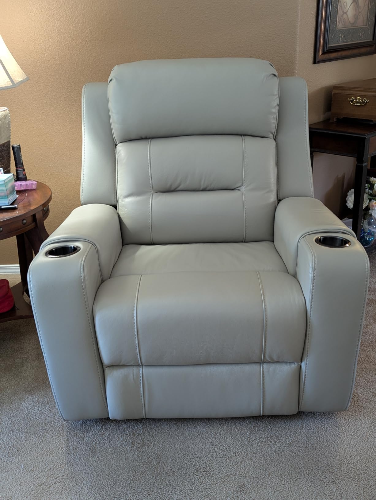 Watson & Whitely Oversized Genuine Leather Power Recliner Chair, Navy Blue | Extra-Wide Lay Flat Recliner for Big and Tall, Power Headrest, Cup Holders, Electric Reclining Sofa for Living Room customer photo 1