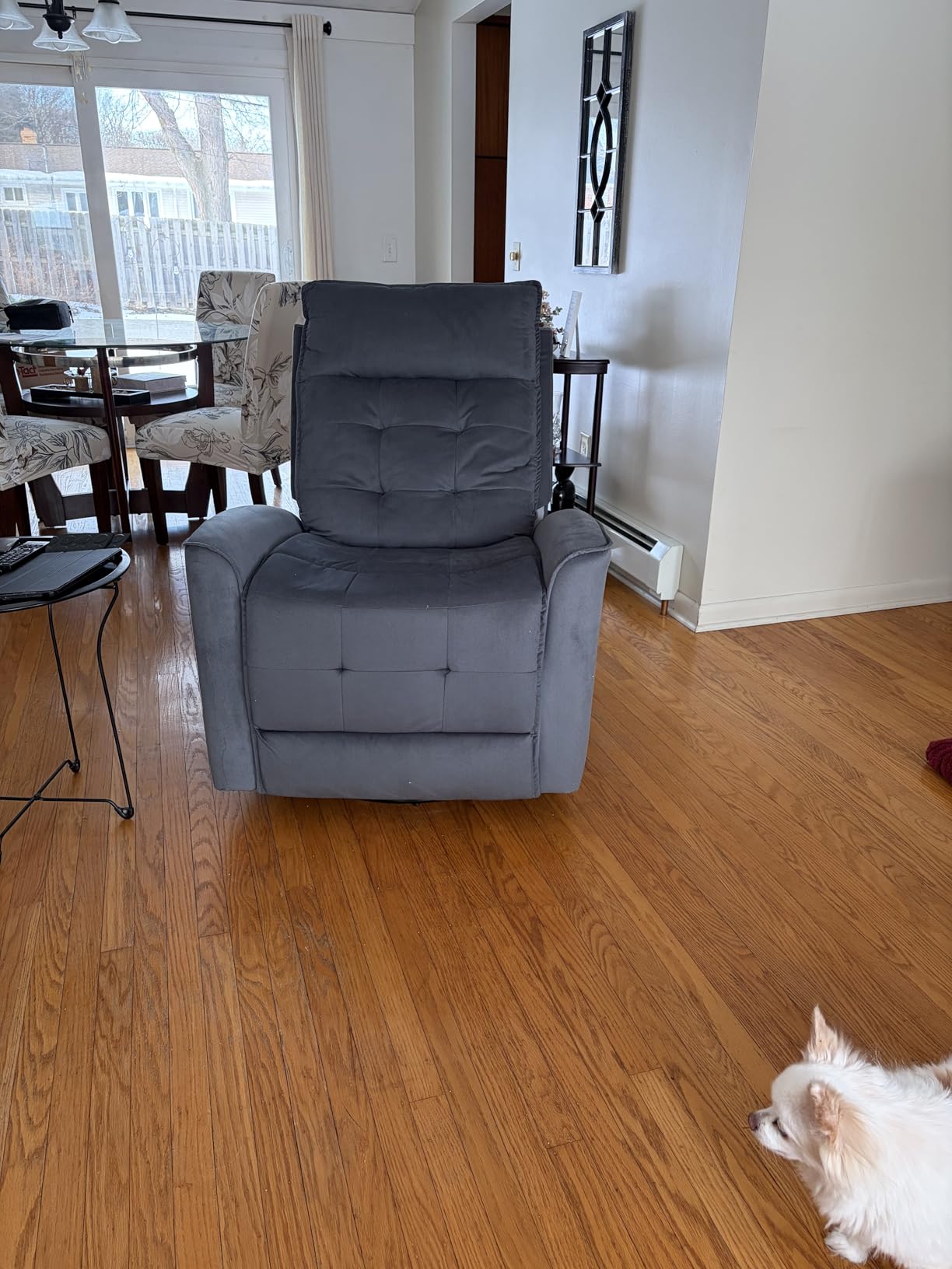 Swivel Rocker Recliner Chair, Rocking Chair, Small Swivel Recliner for Small Spaces, Living Room, RV (Dark Grey) customer photo 2