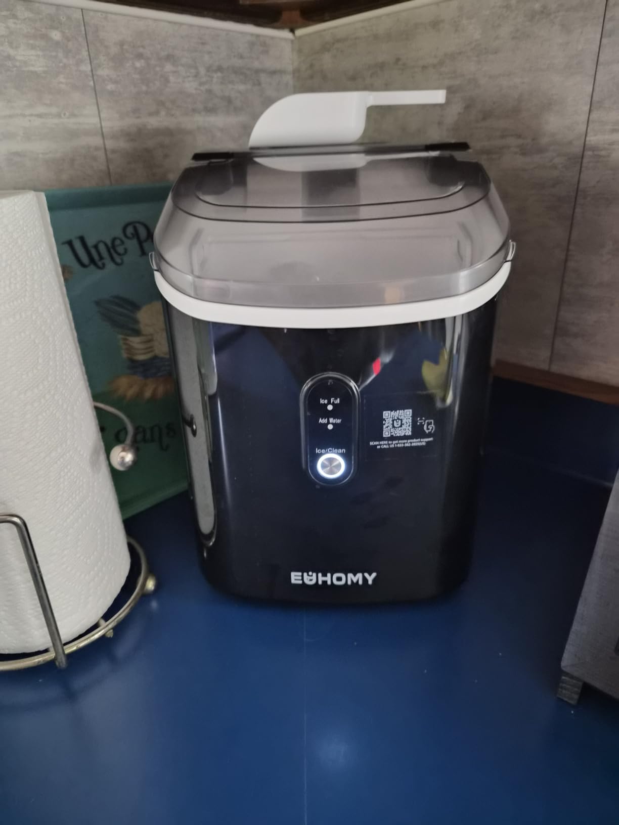EUHOMY Nugget Ice Maker Countertop with Handle, 38lbs Daily Sonic Ice | Ice Ready in 6 Mins, Self-Cleaning, Removable Lid, Pebble Ice Maker with Basket & Scoop for Home/Party/RV/Camping, Black customer photo 2