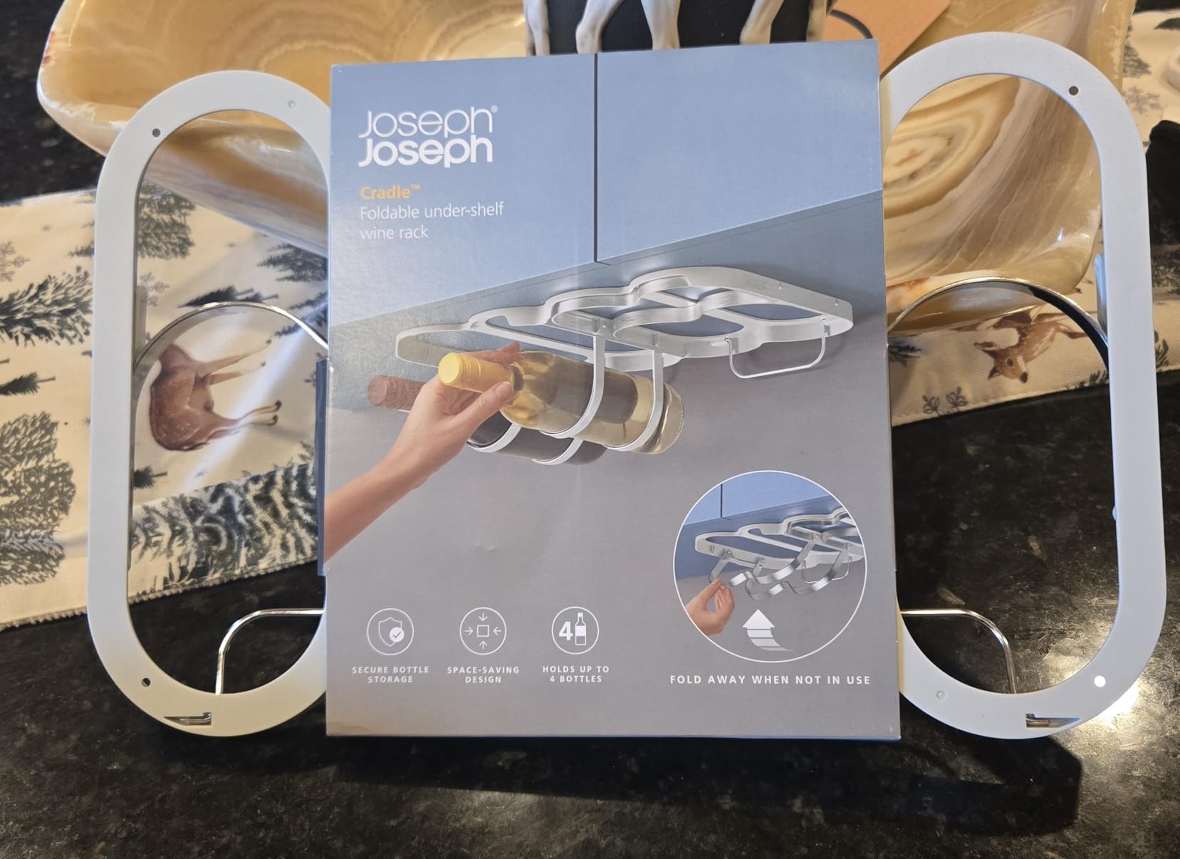 Joseph Joseph Cradle Wine Bottle Organizer, Under Cabinet Mount, Folding Steel Rack, Holds 4 Bottles customer photo 2