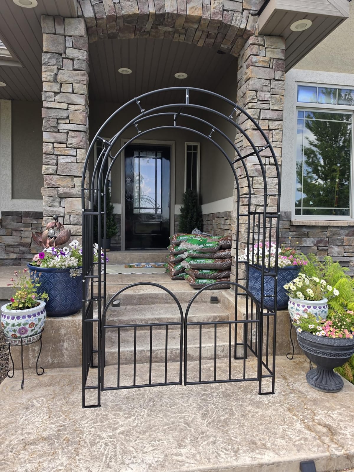 7ft Garden Arbor with Gate, Garden Arch Trellis for Climbing Plants | Heavy-Duty Two-in-One Garden Arch, Rust-proof, Easy to Install, Versatile for Weddings, Halloween, Christmas & Outdoor customer photo 2
