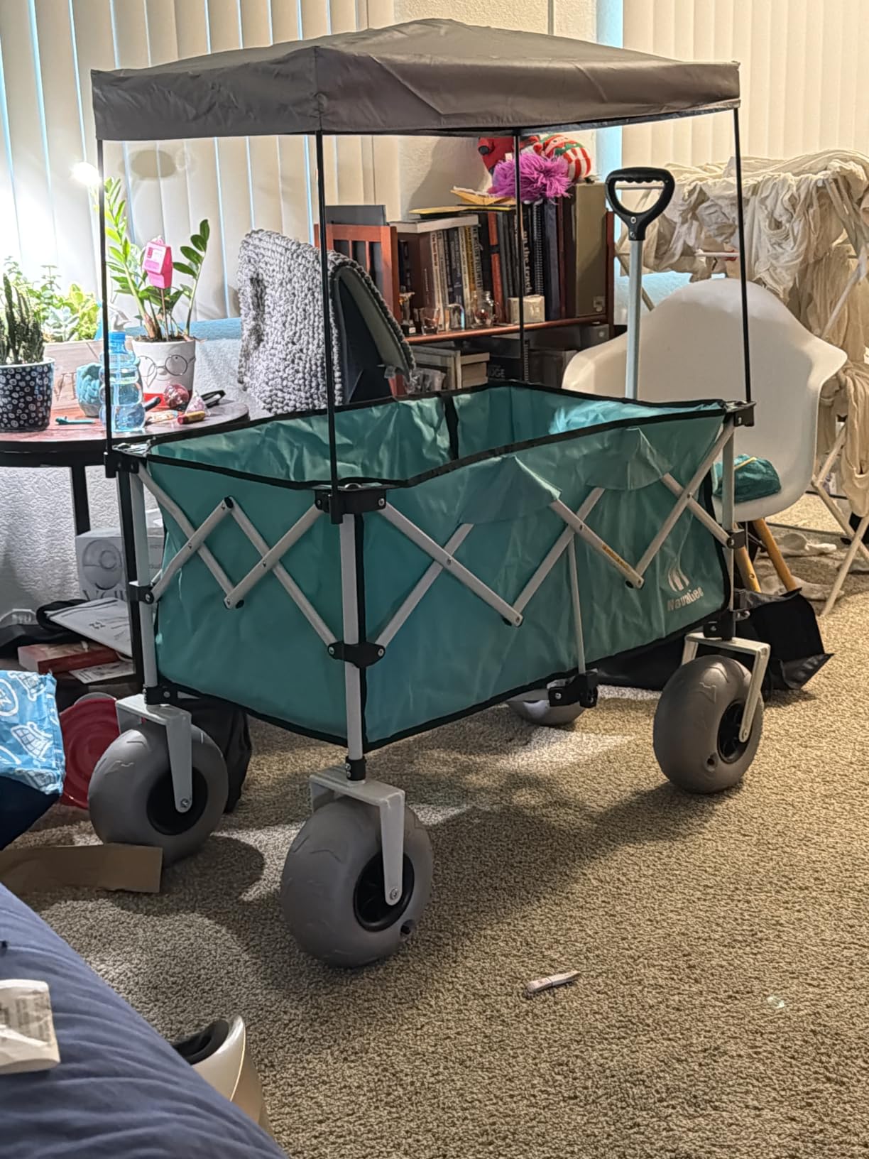 Beach Wagon with Big Balloon Wheels for Sand, 200L Extra Large Beach Cart with Canopy, 440Lbs Heavy Duty Folding Wagon Collapsible with 9