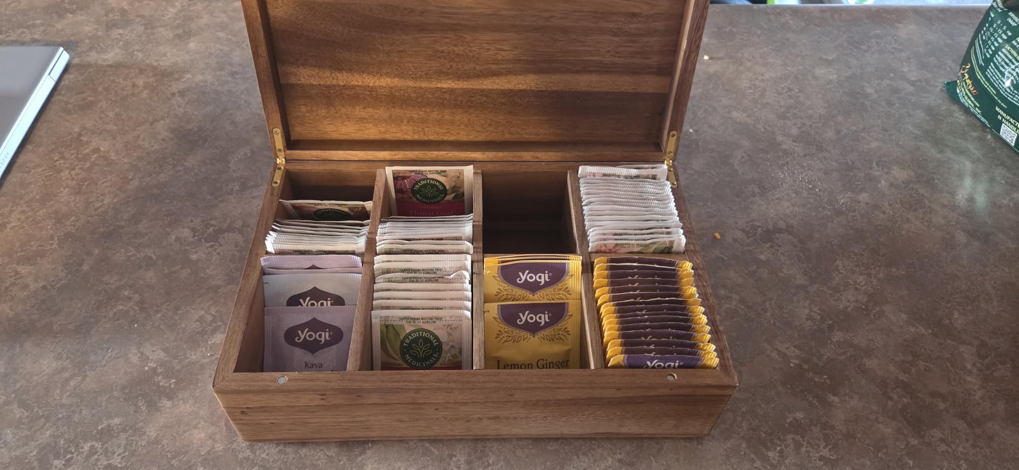 SARUFO Acacia Wood Tea Bag Organizer with Drawer - Tea Station Chest and Storage Box, Coffee and Teabag Holder with 8 Compartments, Containers and Boxes for Countertop Display customer photo 2