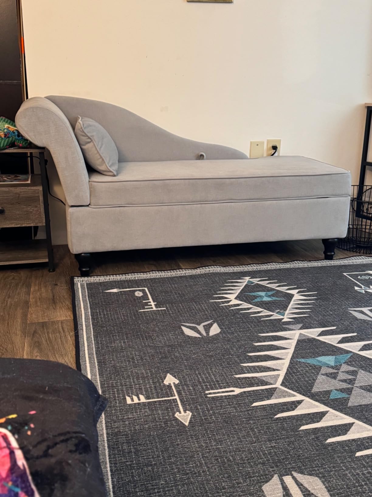 Storage Chaise Lounge Indoor, Upholstered Chaise Lounge Chair with Storage for Bedroom Living Room Office Blue Chenille Fabric (Left Armrest) customer photo 2