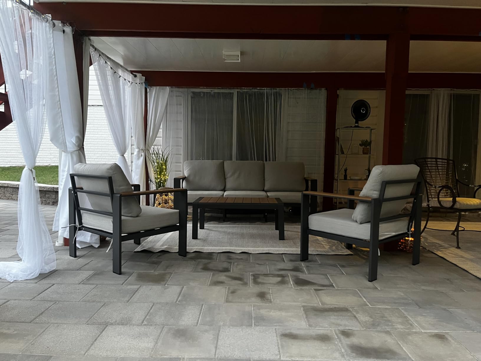 Aluminum Outdoor Patio Furniture Set with Coffee Table, 4 Piece Patio Conversation Sets with Washable Thick Cushions, Outdoor Sectional Furniture Set for Poolside, Balcony, Deck, Gray customer photo 1