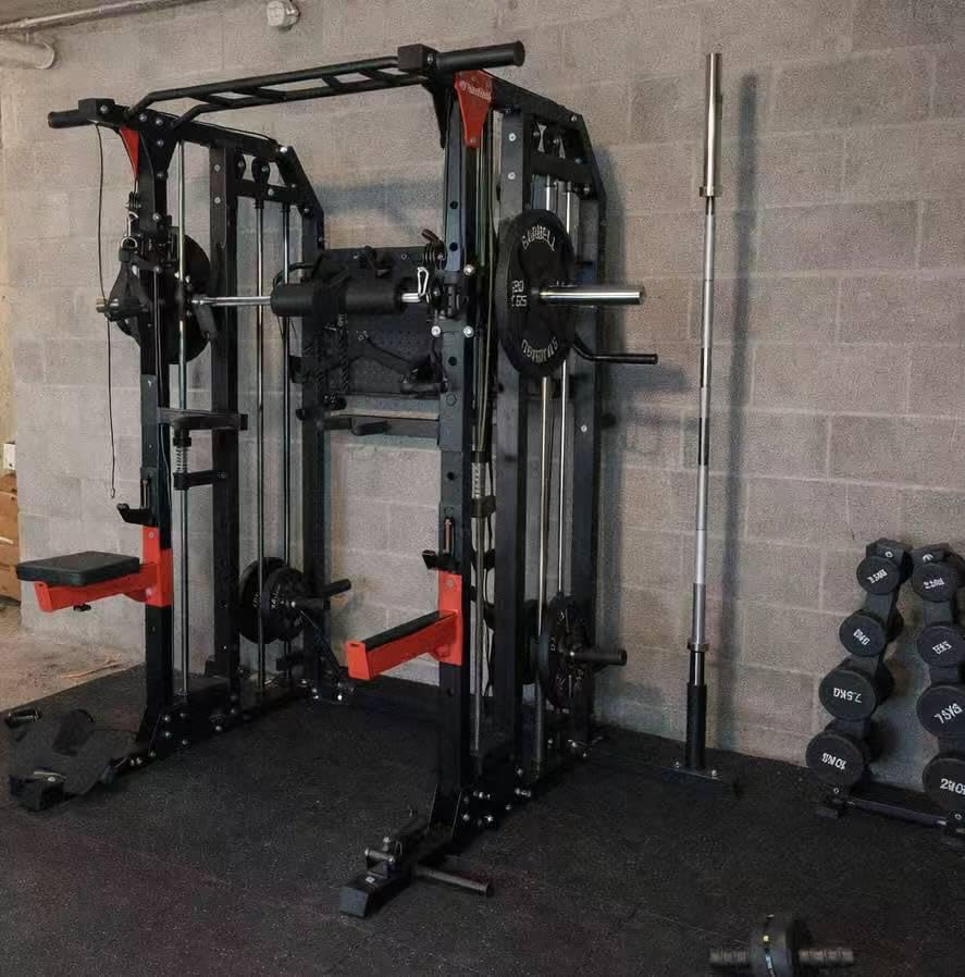 Multi-Function 2000LB Power Cage Smith Machine, Dual Pulley Cable Crossover | Home Gym Squat Rack Featuring LAT Pulldown, Power Rack with Olympic Bar & Strength Training Attachments, Pegboard customer photo 1