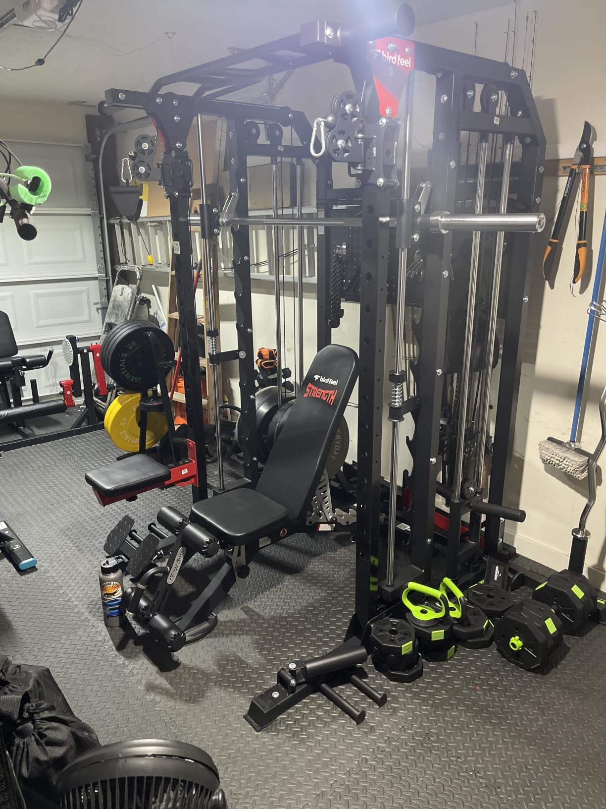 Multi-Function 2000LB Power Cage Smith Machine, Dual Pulley Cable Crossover | Home Gym Squat Rack Featuring LAT Pulldown, Power Rack with Olympic Bar & Strength Training Attachments, Pegboard customer photo 2
