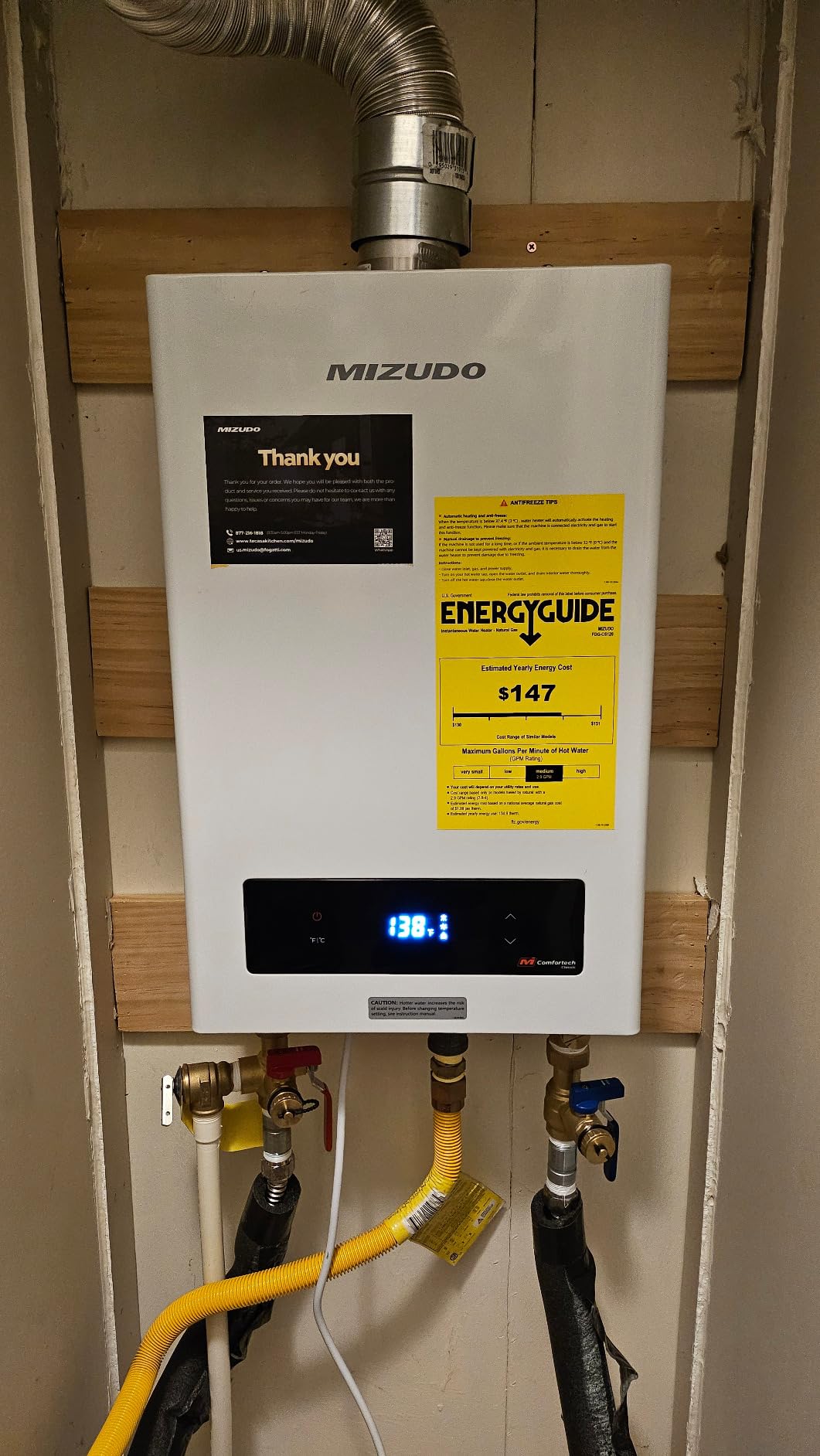 199,000 BTU Natural Gas Tankless Water Heater, Max 10.3 GPM Indoor | WiFi Control, Non-Condensing for Large Families Whole House customer photo 1