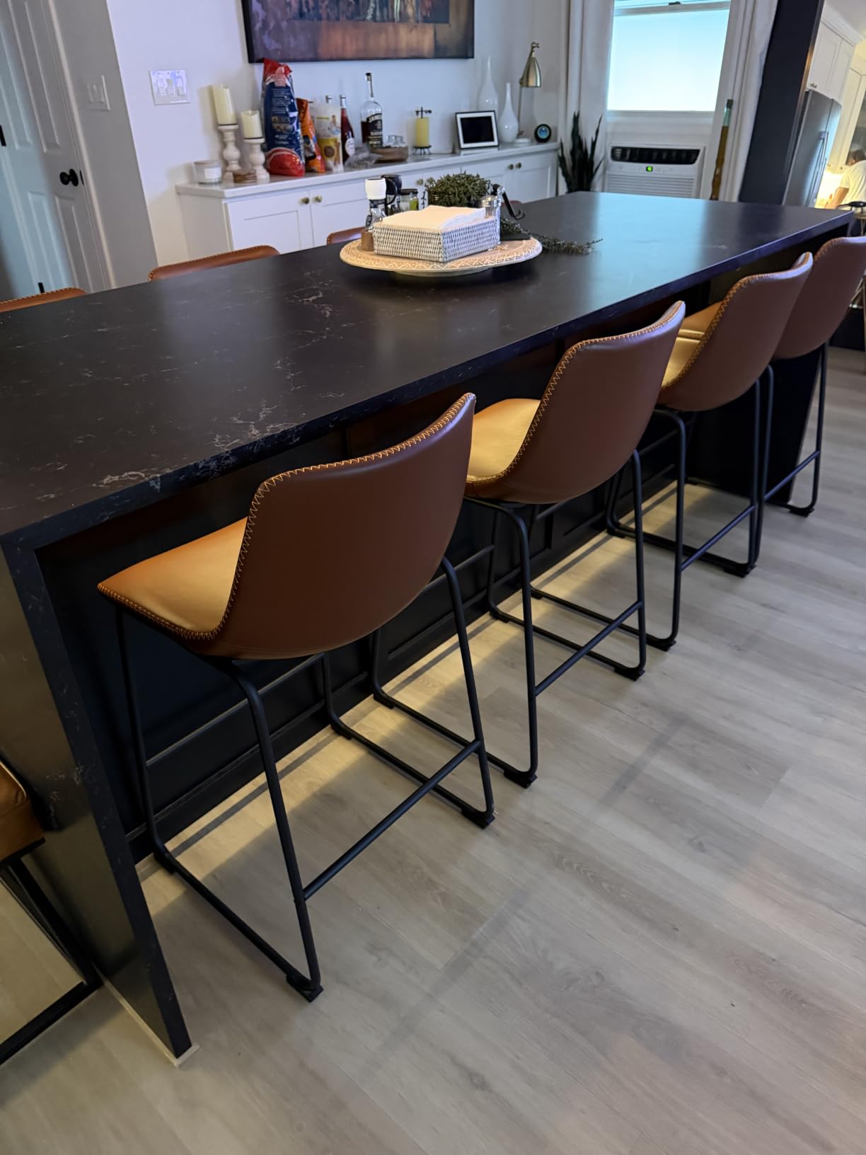 DUMOS 26 Inch Counter Height Bar Stools Set of 4 Modern Faux Leather High Barstools with Back and Metal Leg Upholstered Bar Chairs for Kitchen Island Brown customer photo 1
