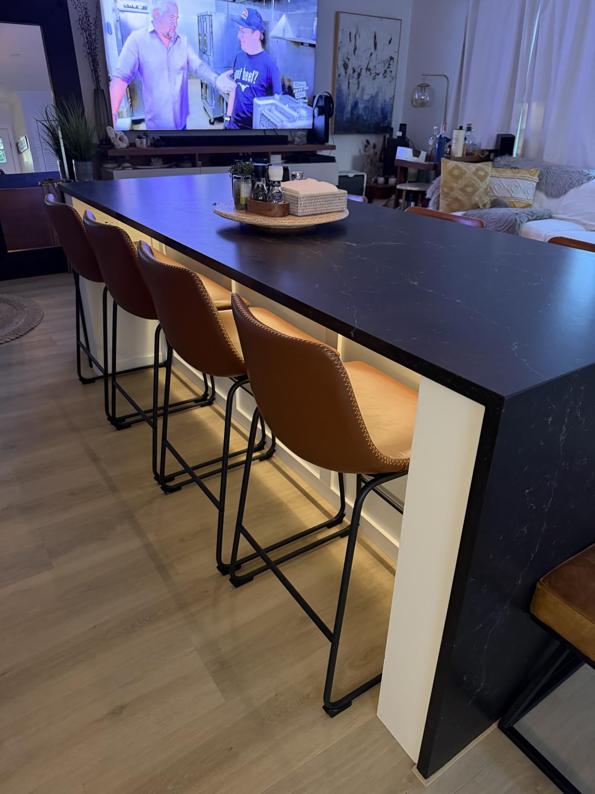 DUMOS 26 Inch Counter Height Bar Stools Set of 4 Modern Faux Leather High Barstools with Back and Metal Leg Upholstered Bar Chairs for Kitchen Island Brown customer photo 2