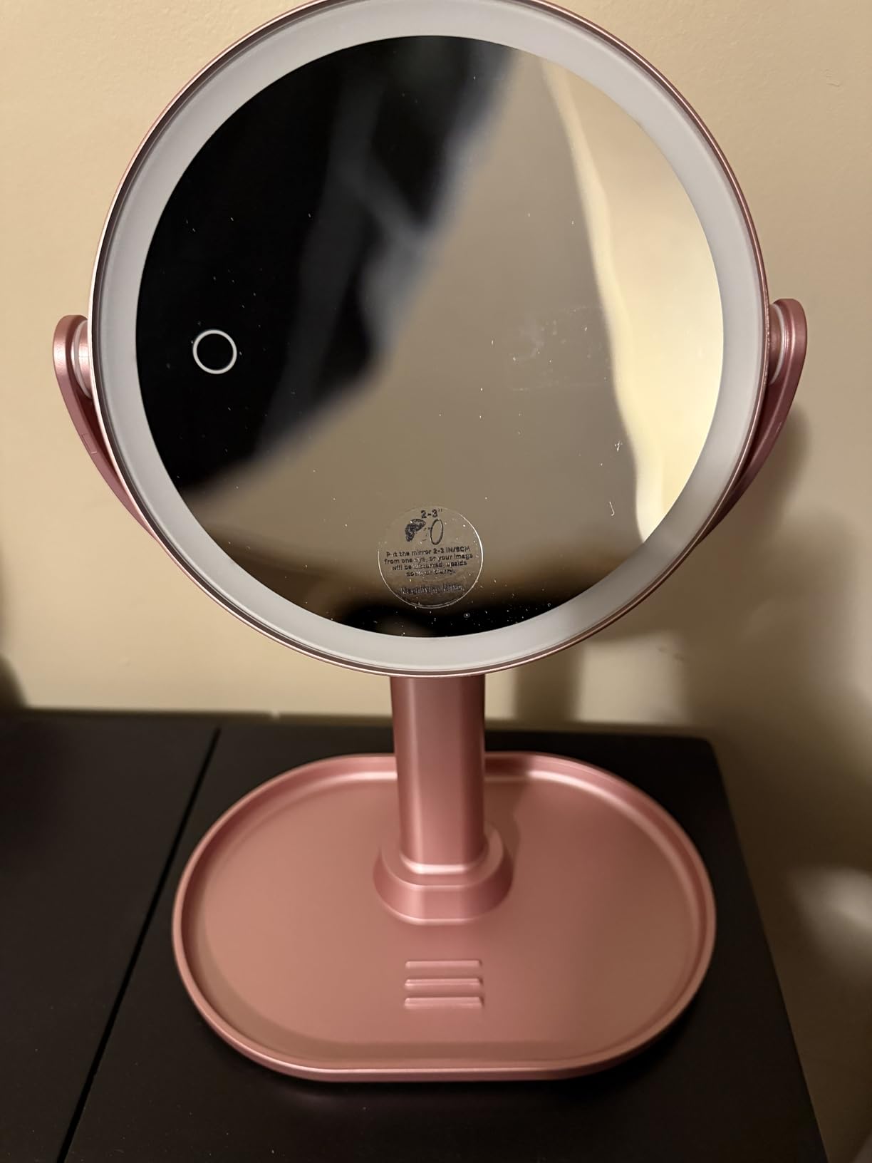 Travel Makeup Mirror with Lights, Height Adjustable 30X/1X Double-Sided Magnifying Mirror, Portable Vanity Mirror with Digital Display & Phone Holder, Handheld Tabletop Hanging, Rose Gold customer photo 1