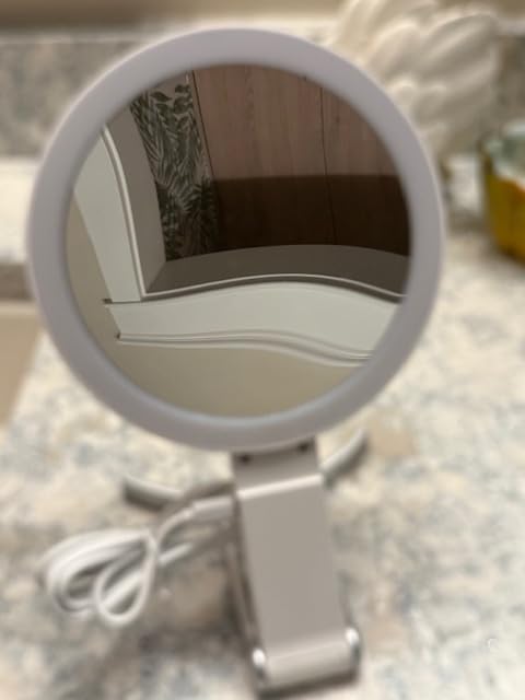 Travel Makeup Mirror with Lights, Height Adjustable 30X/1X Double-Sided Magnifying Mirror, Portable Vanity Mirror with Digital Display & Phone Holder, Handheld Tabletop Hanging, Rose Gold customer photo 2