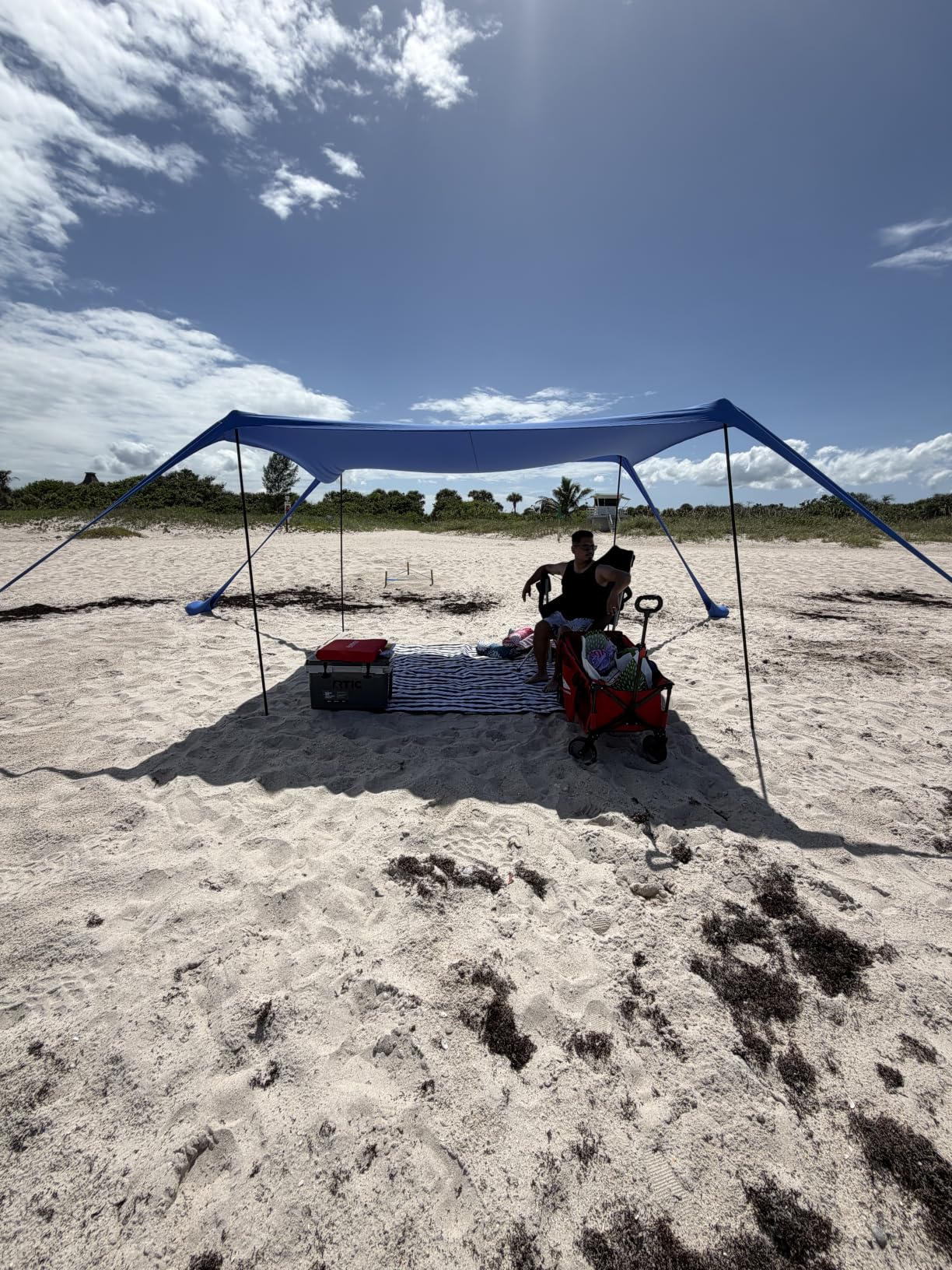 besuhot Beach Tent Sun Shelter 10x10FT Beach Shade Canopy with 8 Sandbags, UPF 50+ Protection Beach Shade Canopy, Outdoor Tent for Beach Camping Trips, Fishing, Backyard customer photo 1
