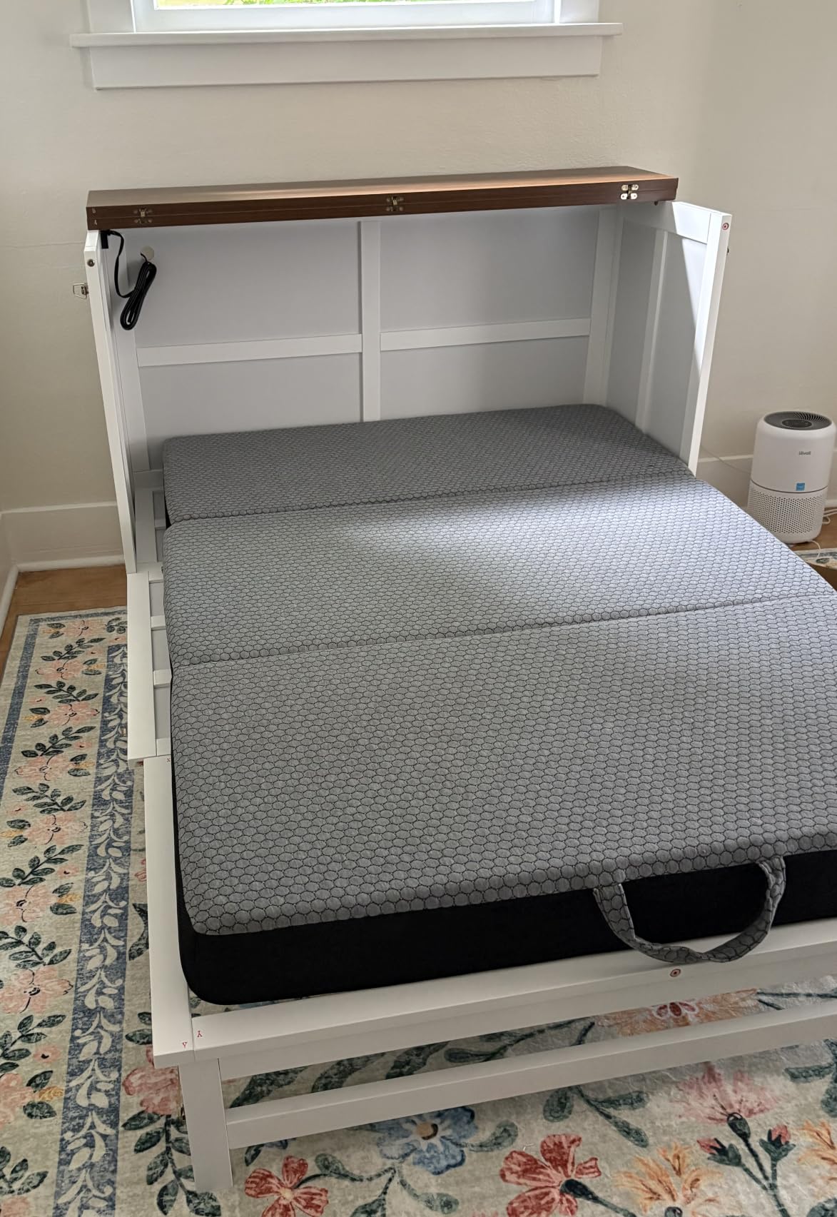 PVWIIK Queen Size Murphy Bed with Desk, Removable Shelves, White | Murphy Bed with Desk and Removable Shelves on Each Side, Solid Pine Cabinet Bedframe customer photo 1