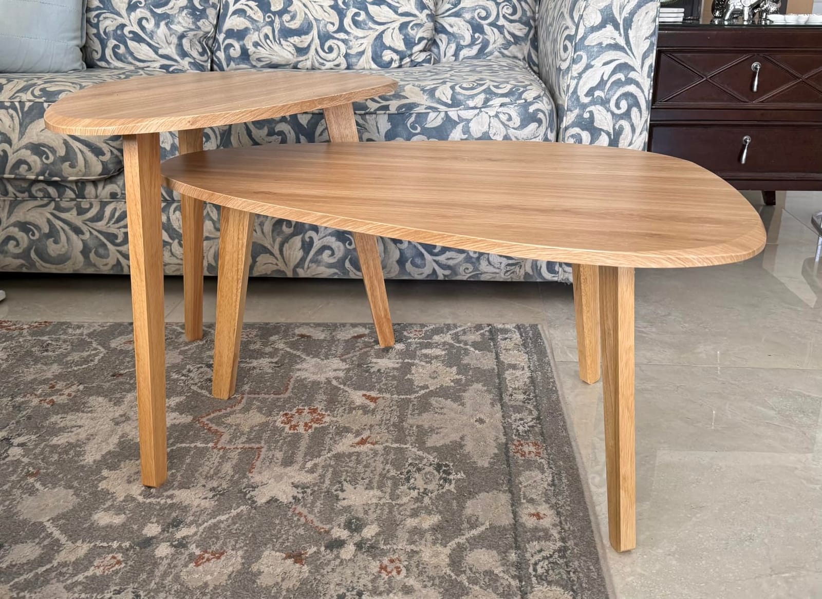 Nesting Coffee Table Set of 2-Mid Century Modern Coffee Table | Guitar Pick Stacking Tables with Solid Wood Legs, Small Coffee Tables for Small spaces, Living Room, Balcony customer photo 1
