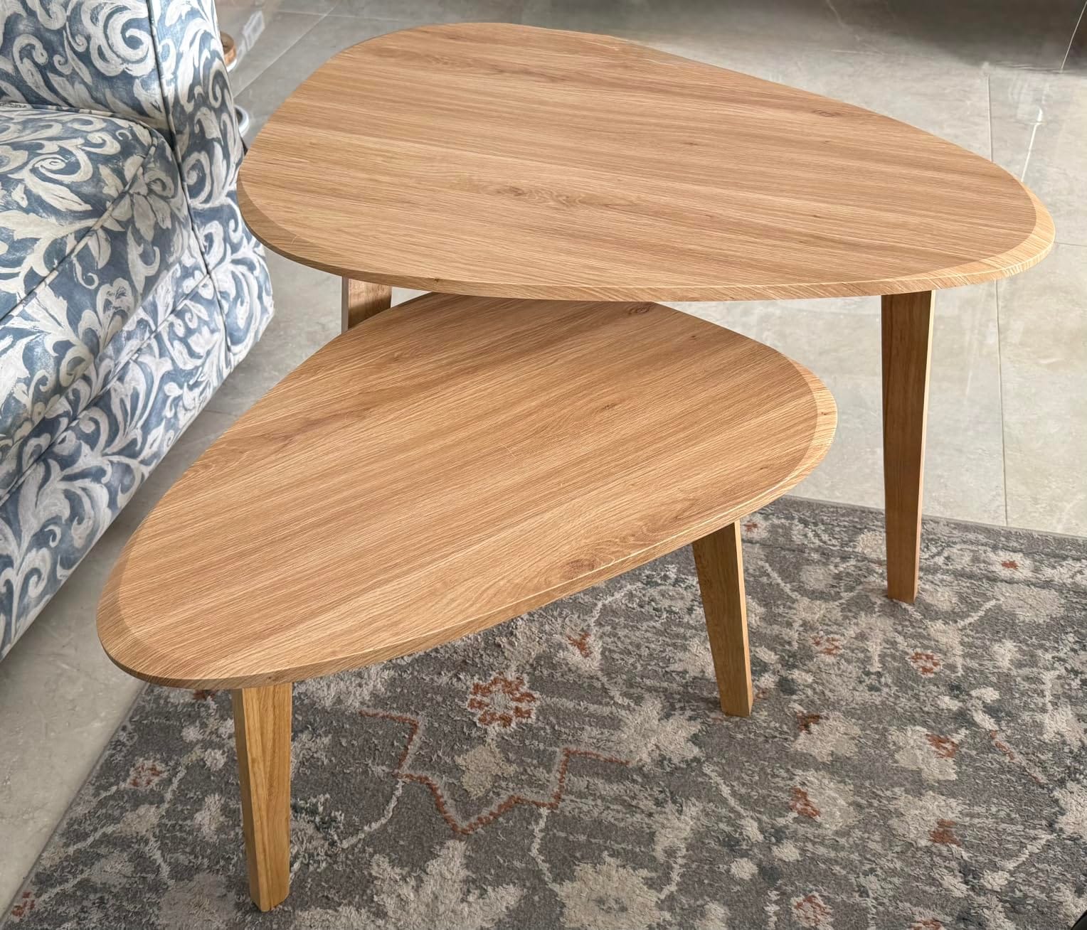 Nesting Coffee Table Set of 2-Mid Century Modern Coffee Table | Guitar Pick Stacking Tables with Solid Wood Legs, Small Coffee Tables for Small spaces, Living Room, Balcony customer photo 2