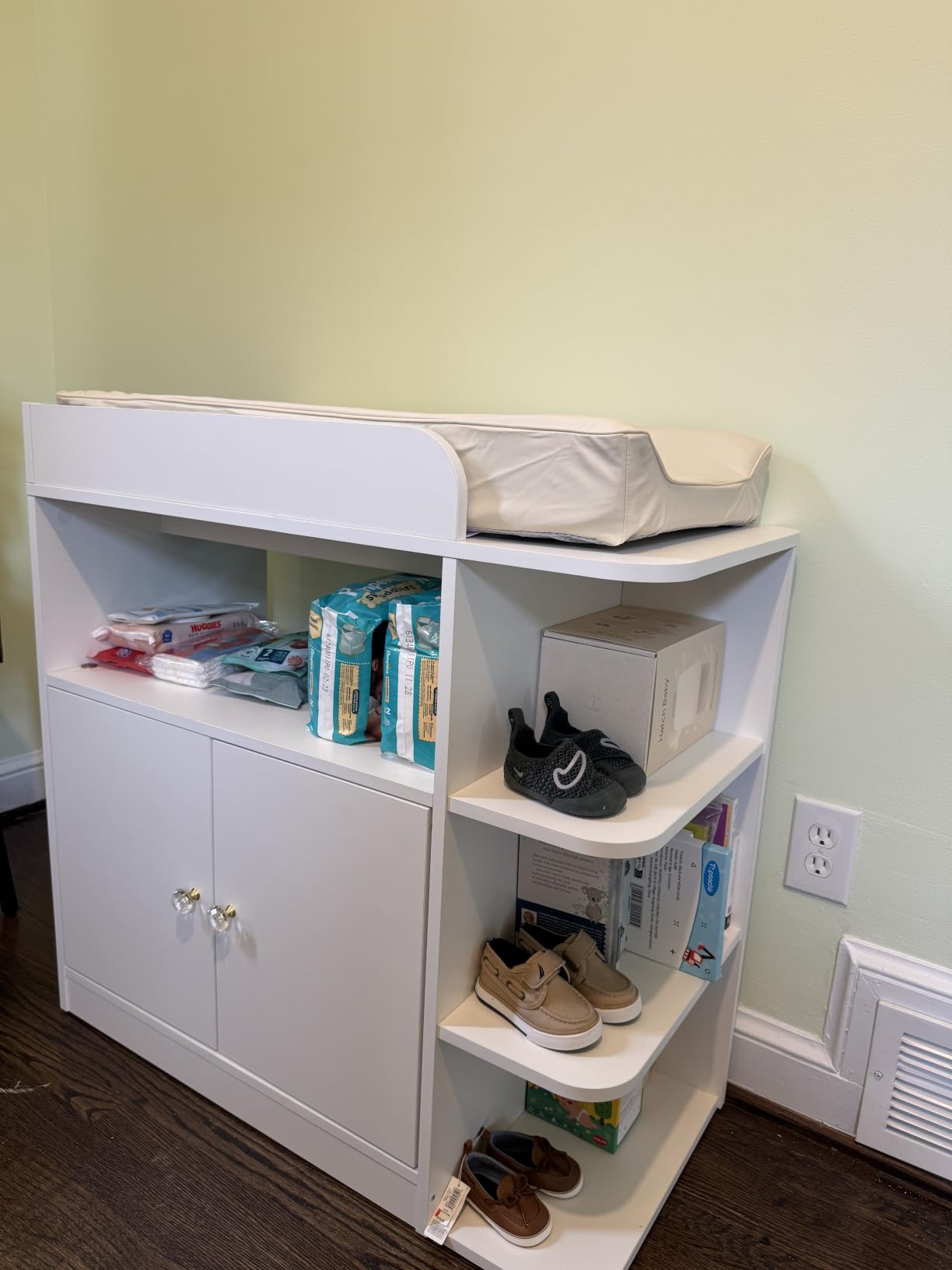 Wanan Changing Table Dresser, Baby Dresser with Changing Table Top, Diaper Changing Station with Large Cabinet, 4 Open Shelves & Crystal Knobs for Nursery, White (No Pad) customer photo 1