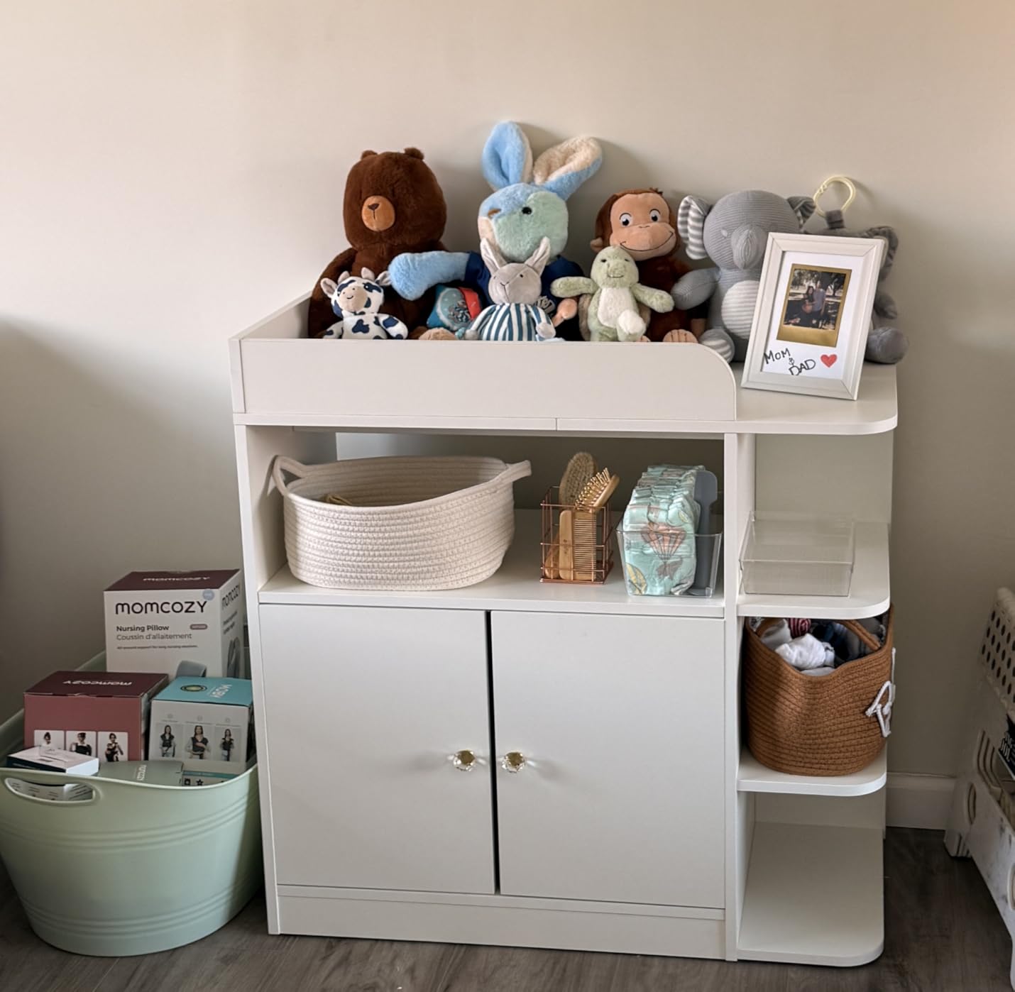 Wanan Changing Table Dresser, Baby Dresser with Changing Table Top, Diaper Changing Station with Large Cabinet, 4 Open Shelves & Crystal Knobs for Nursery, White (No Pad) customer photo 2