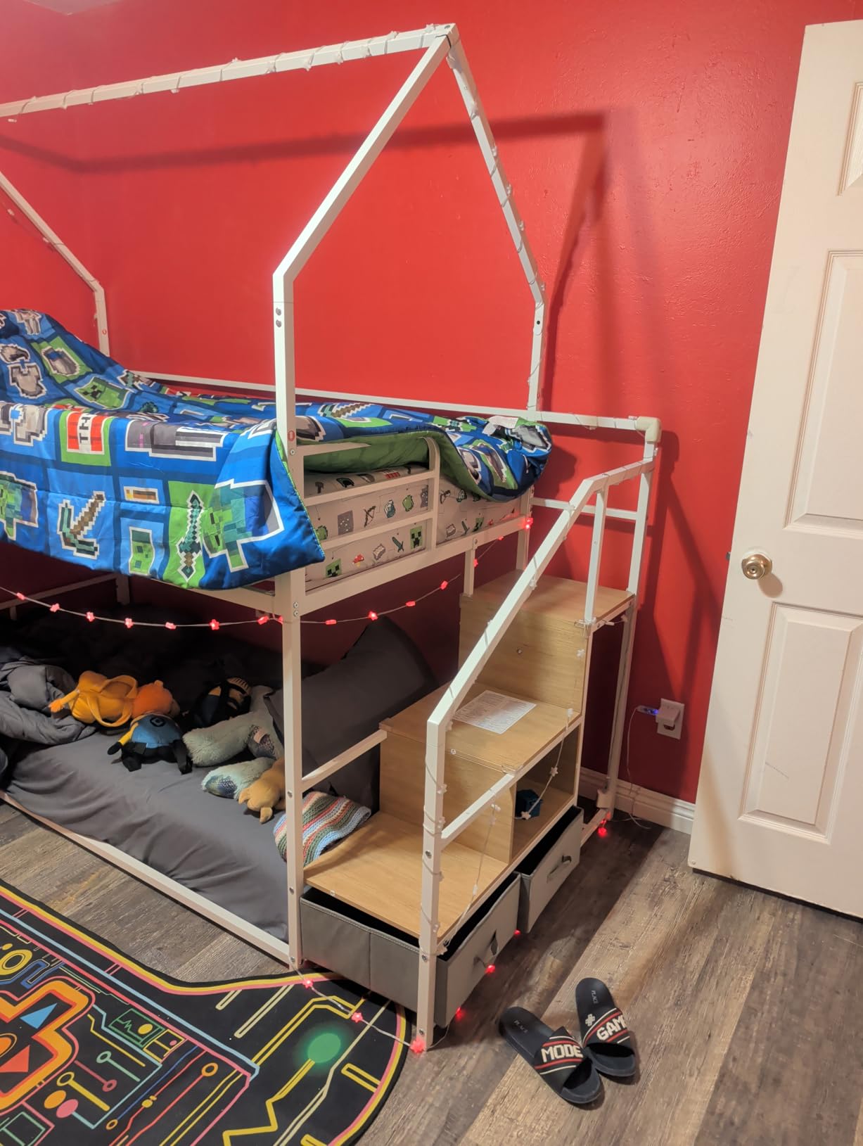 Jocoevol Metal Bunk Bed Twin Over Twin with Storage Staircase, Clothes Rack, LED Twin Bunk Beds for Kids with 2 Storage Drawers, Full-Length Guardrail, No Box Spring Needed, Easy Assembly, Black customer photo 2