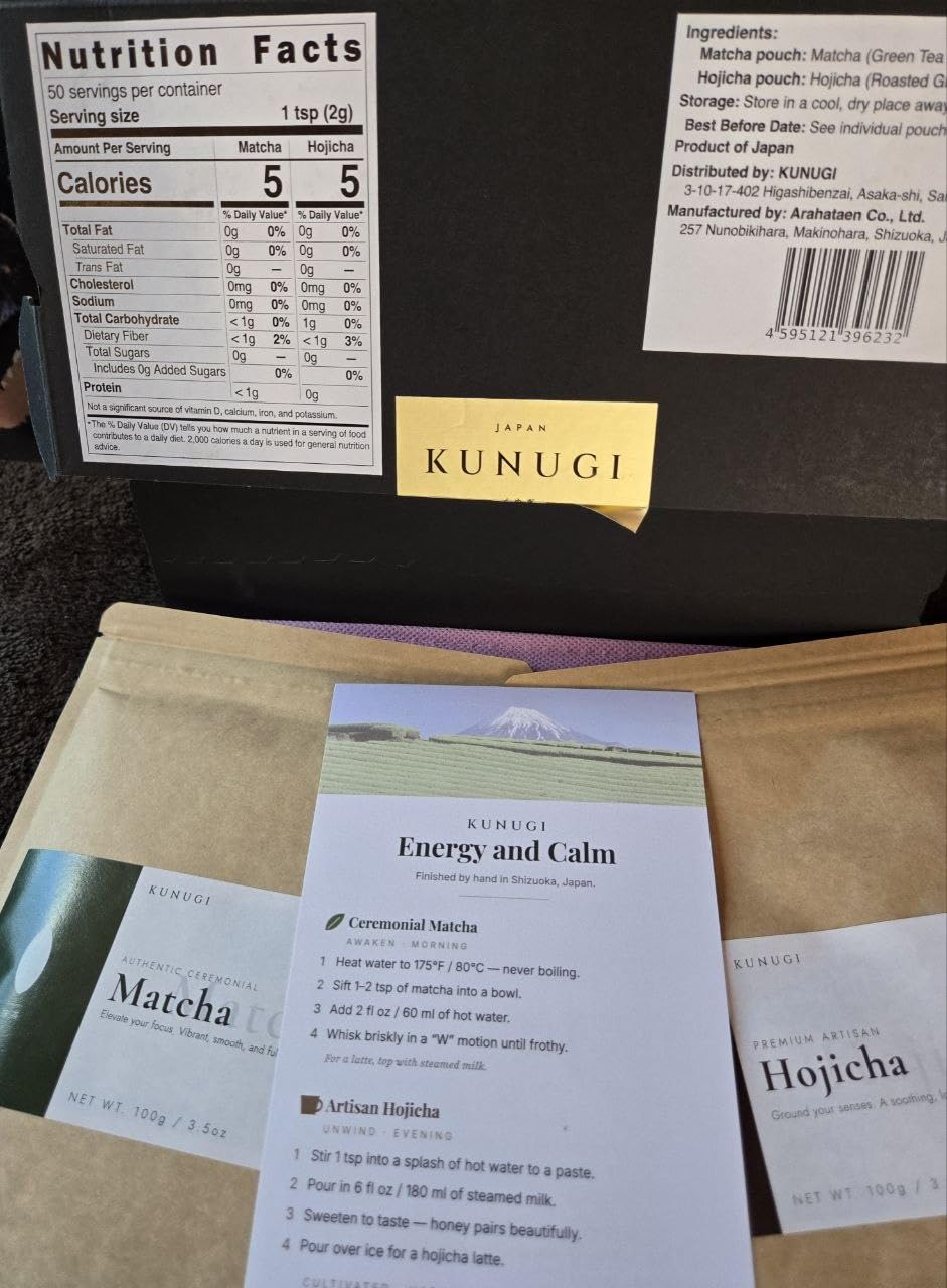 KUNUGI Premium Japanese Tea Collection, Ceremonial Matcha & Hojicha, 7.0oz | Authentic Shizuoka green tea, 100% pure, ideal for lattes, brewing and gifting, matcha 3.5oz + hojicha 3.5oz (7oz total) customer photo 2
