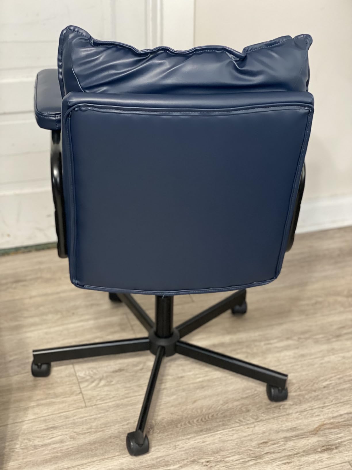Ollega Mid Century Modern Desk Chair, Vintage Leather Office Chair, Blue | Petite Computer Chair for Small to Medium Women, Thickened Back, Cozy Seat, Adjustable Height for Home customer photo 2