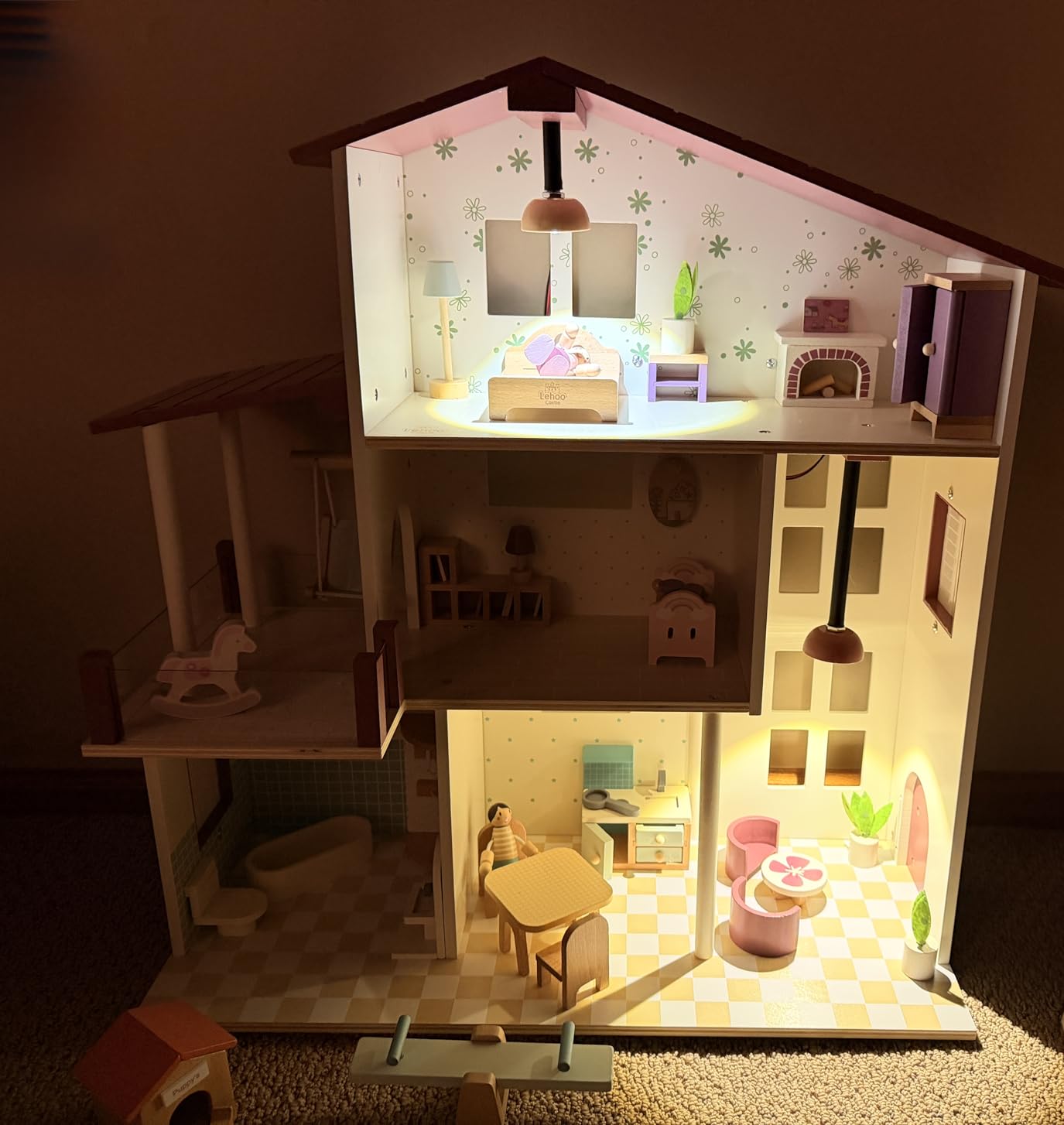 Lehoo Castle Wooden Dollhouse for Girls, Realistic Doll House with 5 Rooms & 38 Accessories, DIY Pretend Play Dream Dollhouse with Doll and Furniture, Ideal Creative Gift for Ages 3+ customer photo 1