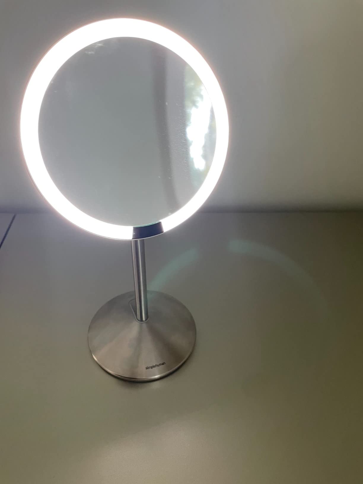 simplehuman Sensor Mirror Fold, 5'' with 10X Magnification, Round Rechargeable Travel Makeup Mirror, Tru-Lux Full-Spectrum Light, Adjustable Brightness & Height, Brushed Stainless Steel customer photo 1