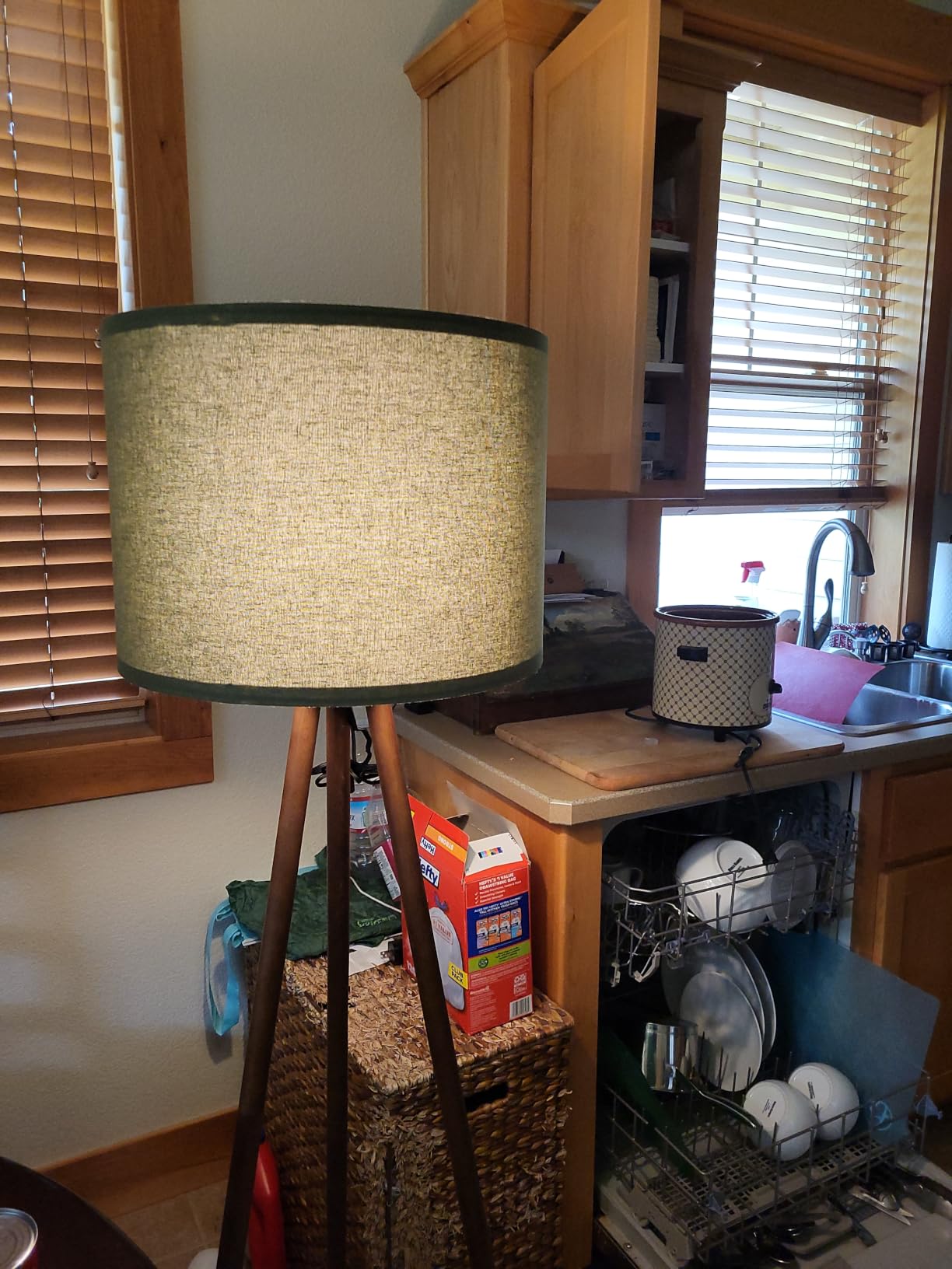 Buruis 60.6 Inch Walnut Wood Tripod Floor Lamp with Linen Drum Shade, Beige | 15.7 Inch Large Shade, Mid-Century Modern Style, UL Listed, Bulb Not Included, Ideal for Living Rooms, Bedrooms & Offices customer photo 2