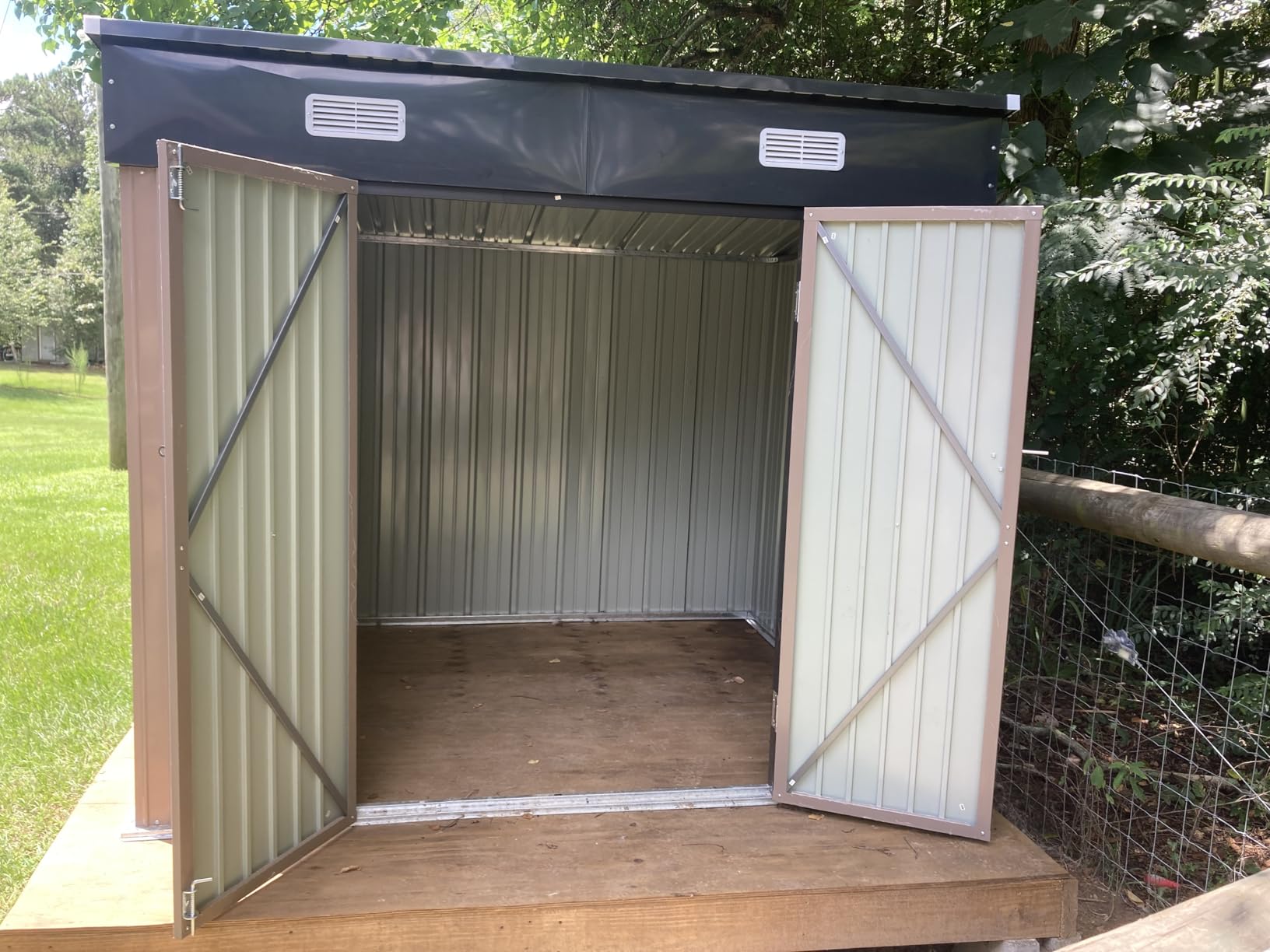 Aoxun 14x12 FT Outdoor Storage Shed, Metal Shed with Lockable Doors, Brown | Galvanized Metal Shed Sloped Roof, Heavy Duty Utility Tool Storage House for Patio, Garden, Backyard, Lawn customer photo 1