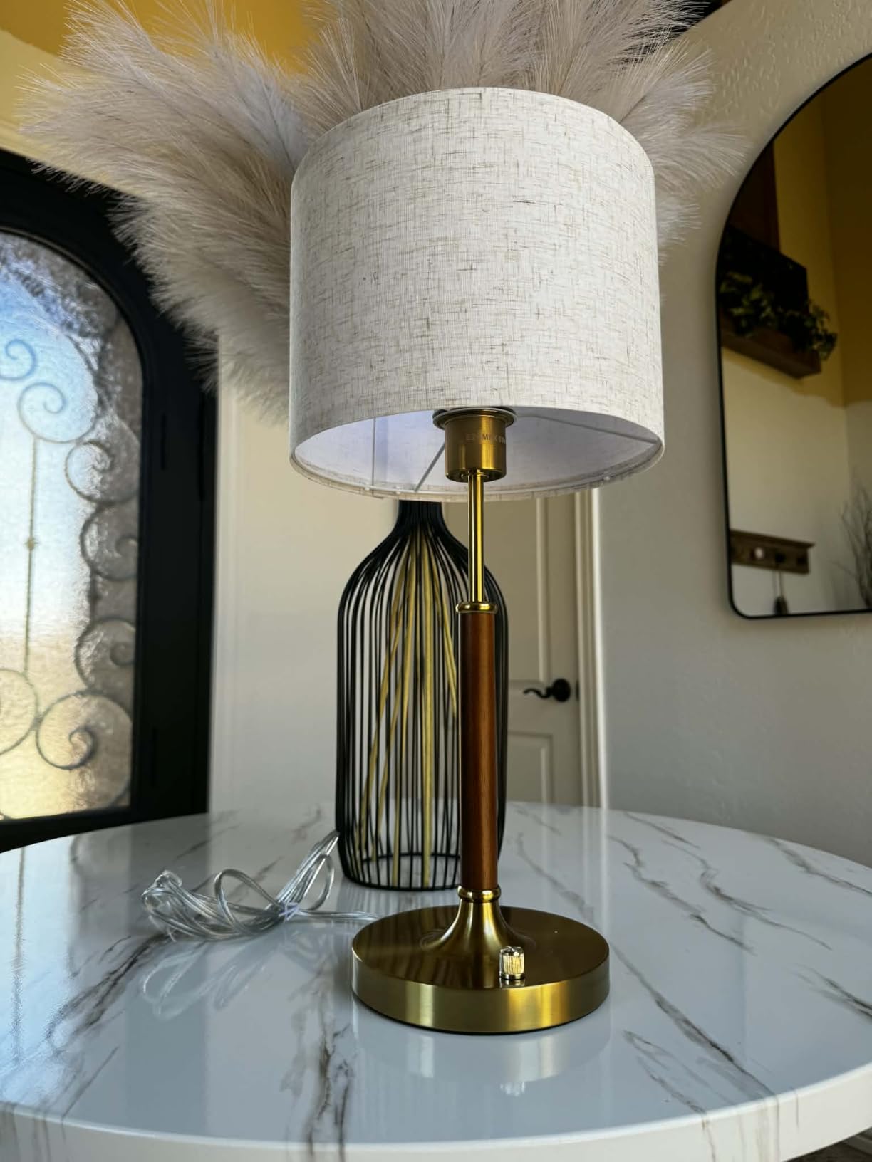 Table Lamp for Bedroom, Bedside Table Lamp with Linen Fabric Shade, Wood & Gold Metal Base, Nightstand Table Lamp for Bedroom, Living Room, Office, Mid Century Accent Lamp for Home Decor customer photo 2